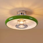 Lindby Plafoniera Branford, retrò, Ø 35 cm, verde, metallo
