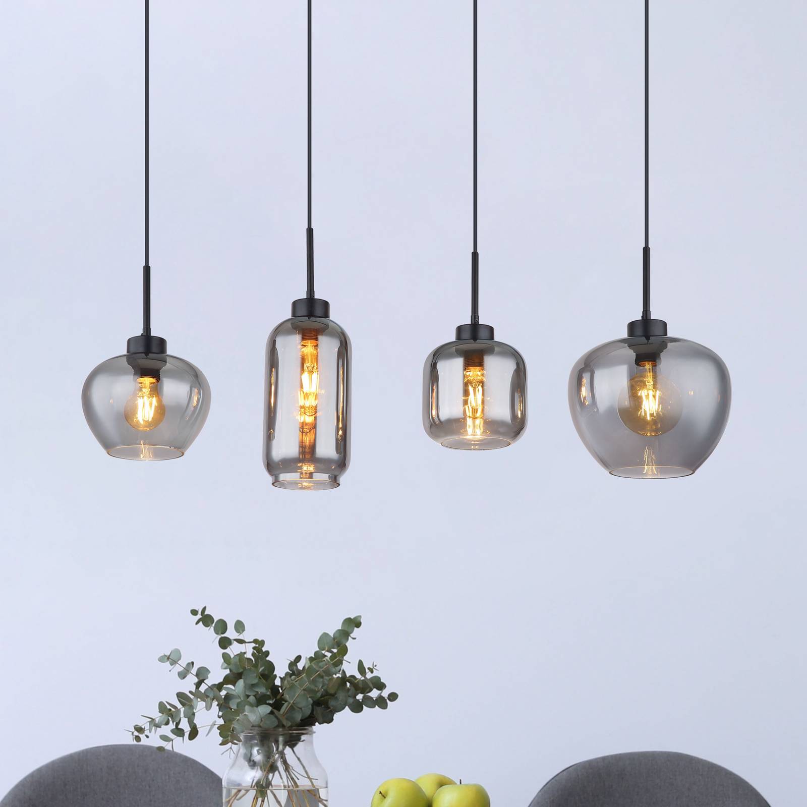 Globo Matt Hanging Light, Smoke/Black, Glass, 4-Bulb, 100 Cm, E27