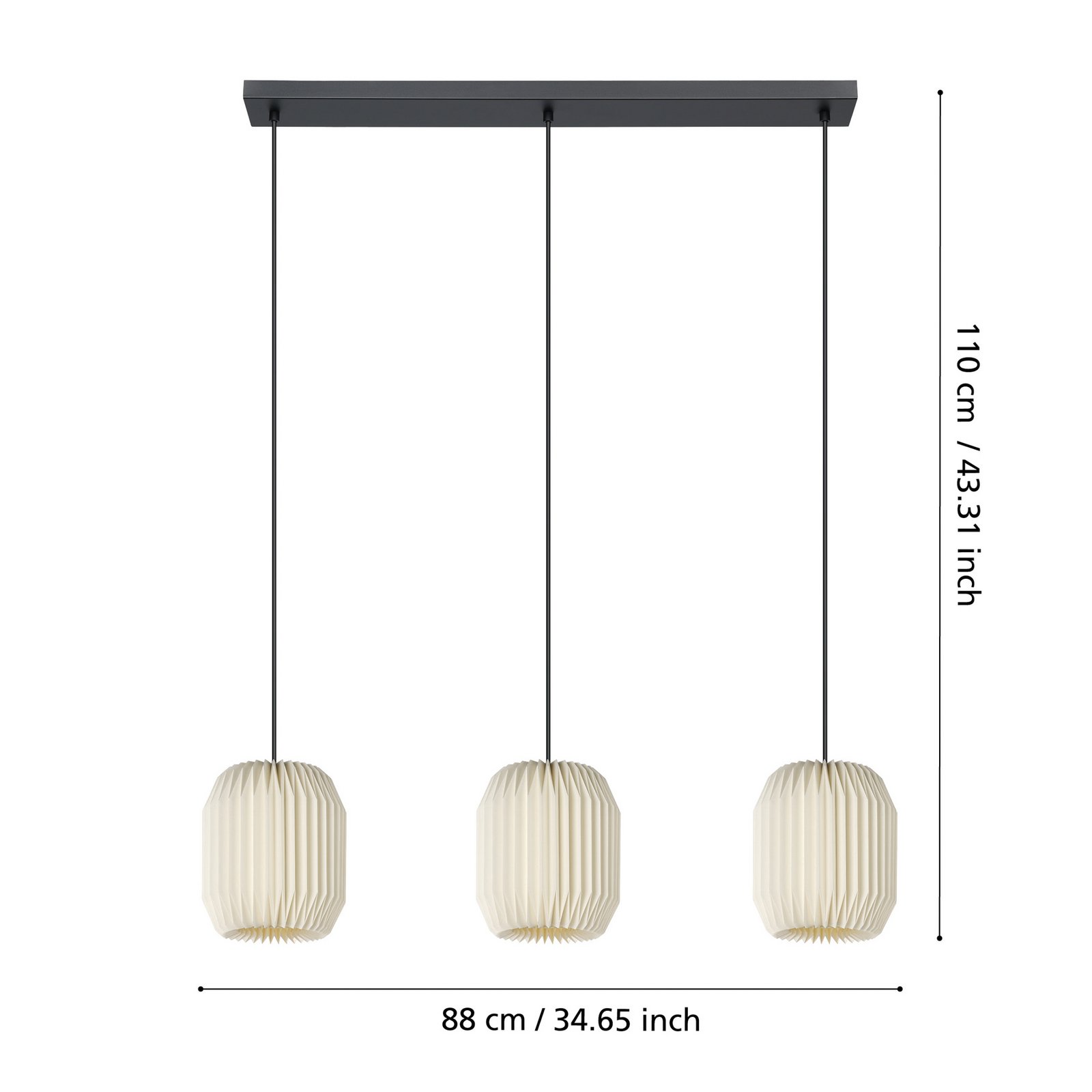 Lampada a sospensione Belgrave, lunghezza 88 cm, bianco/nero, a 3 luci.