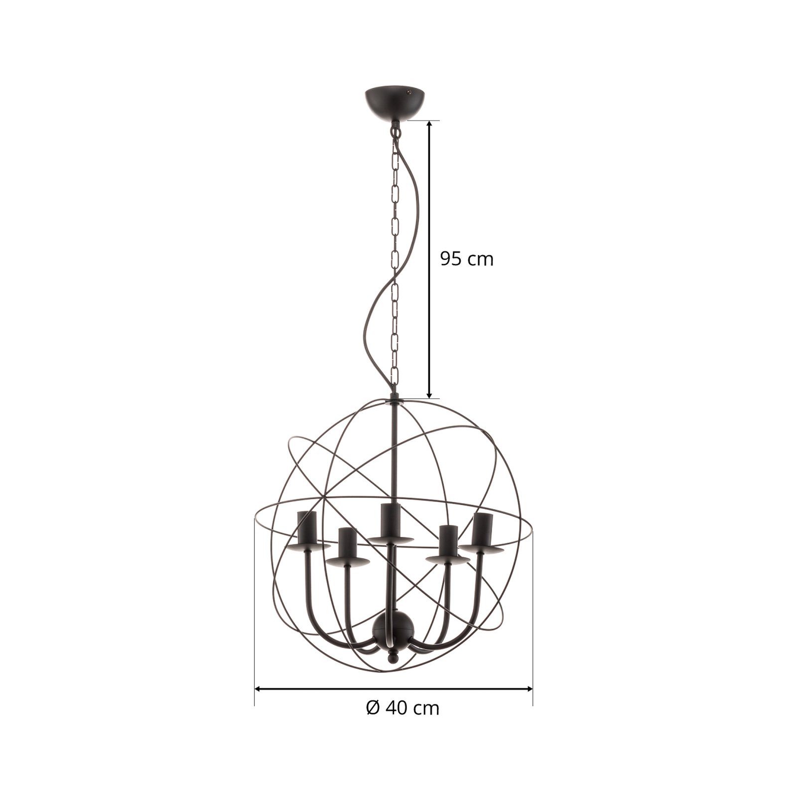 Globe chandelier 5-bulb black