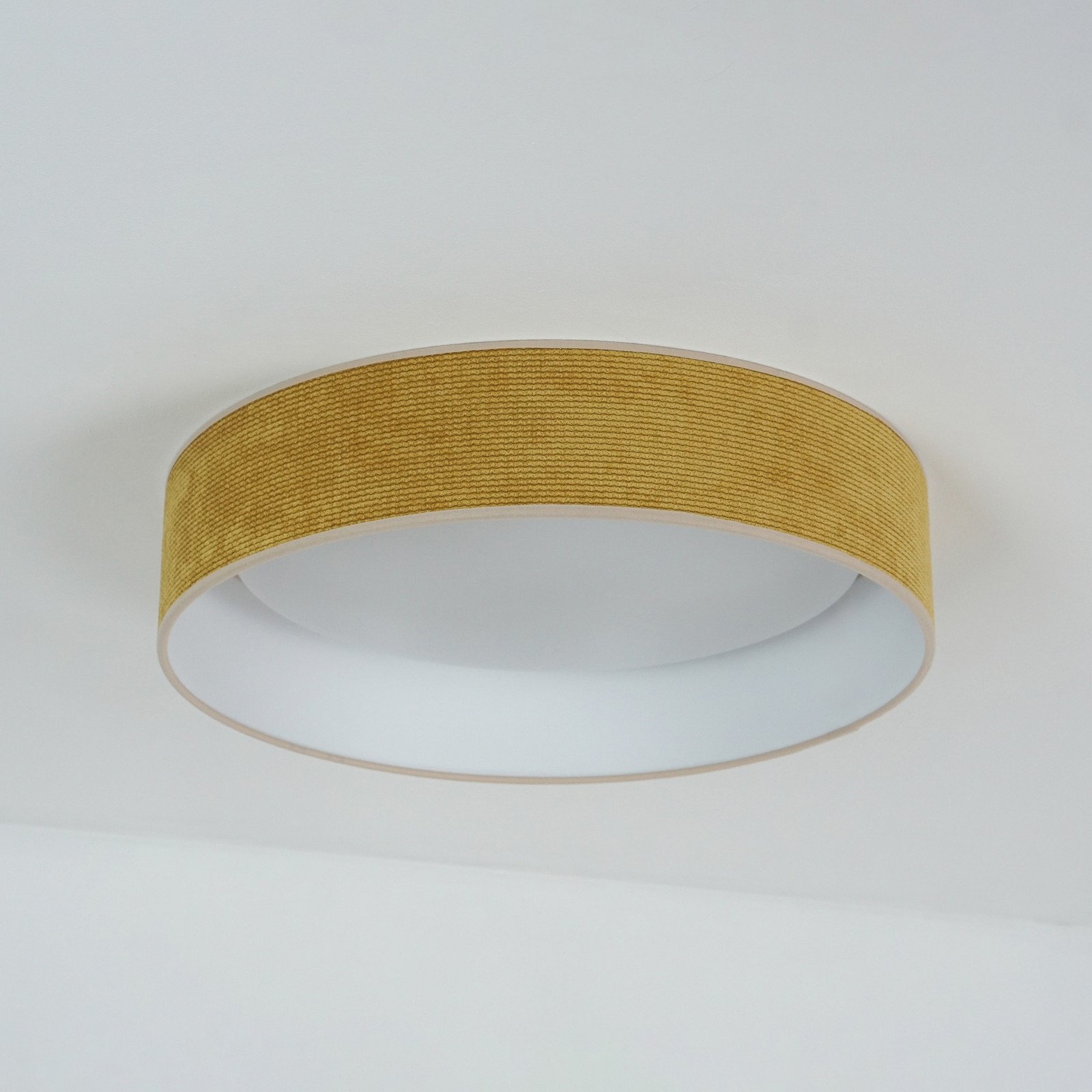 Duolla Plafonieră LED Plafond galben muștar țesătură Ø 45 cm 3 trepte - Camera de zi / sufragerie - galben muștar alb - Țesătură / Textil