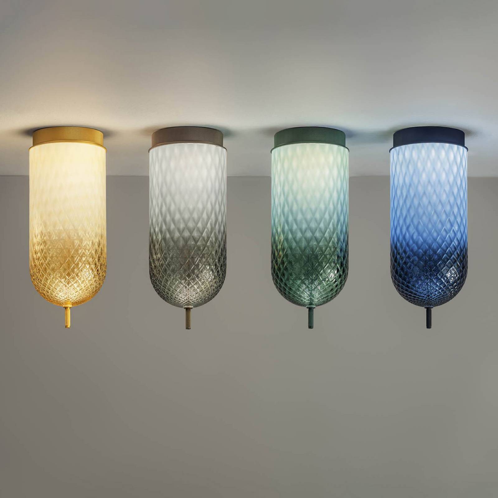 OLEV Lampa sufitowa LED Curuba, niebieska, szkło, wysokość 40 cm, 2700 K