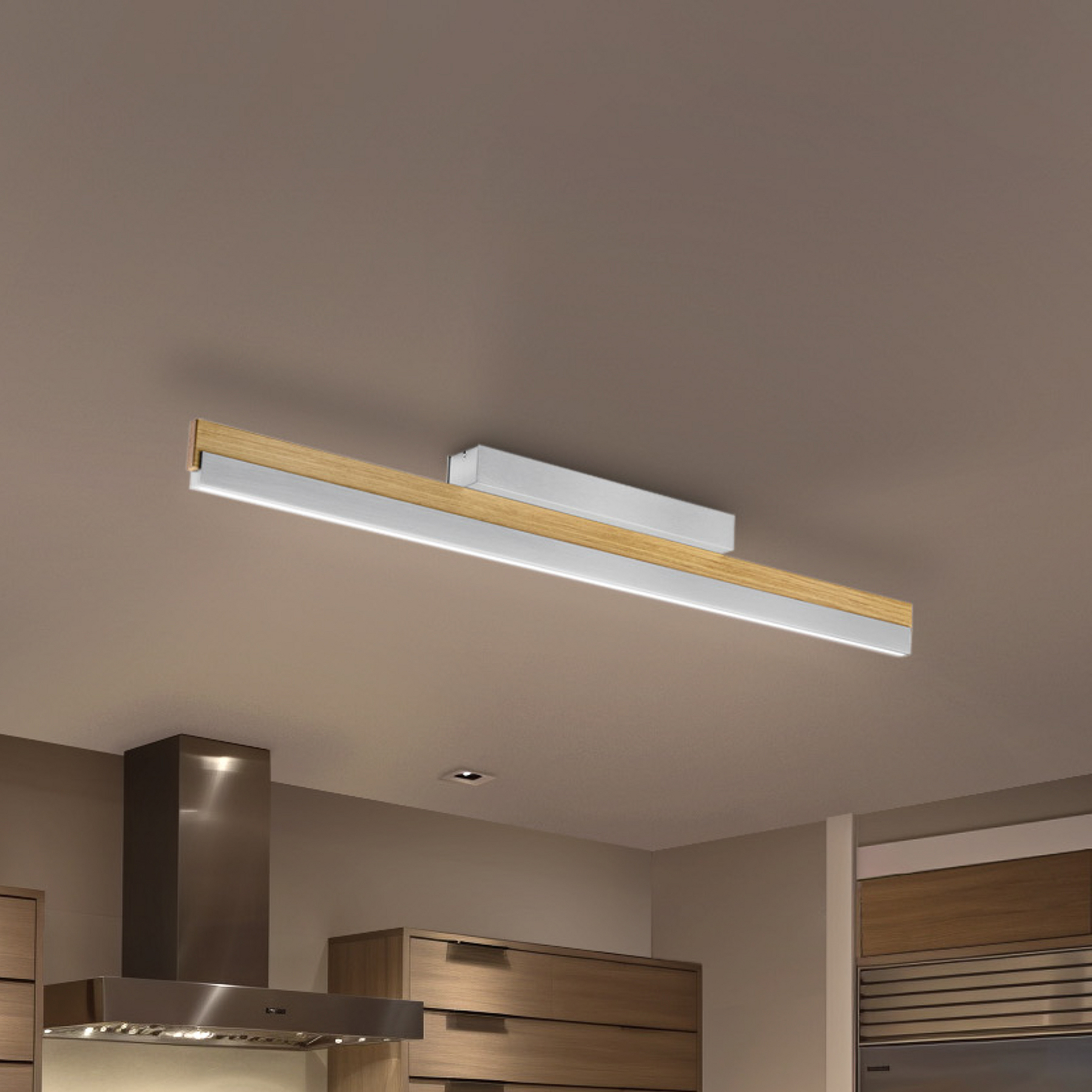 Quitani plafoniera LED Keijo, nichel/rovere