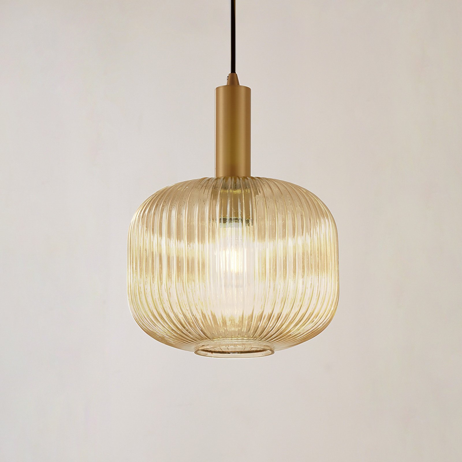Lindby Lampă suspendată Doroteo 25 cm 1 bec chihlimbar sticlă - Camera de zi / sufragerie - Vintage - chihlimbar auriu