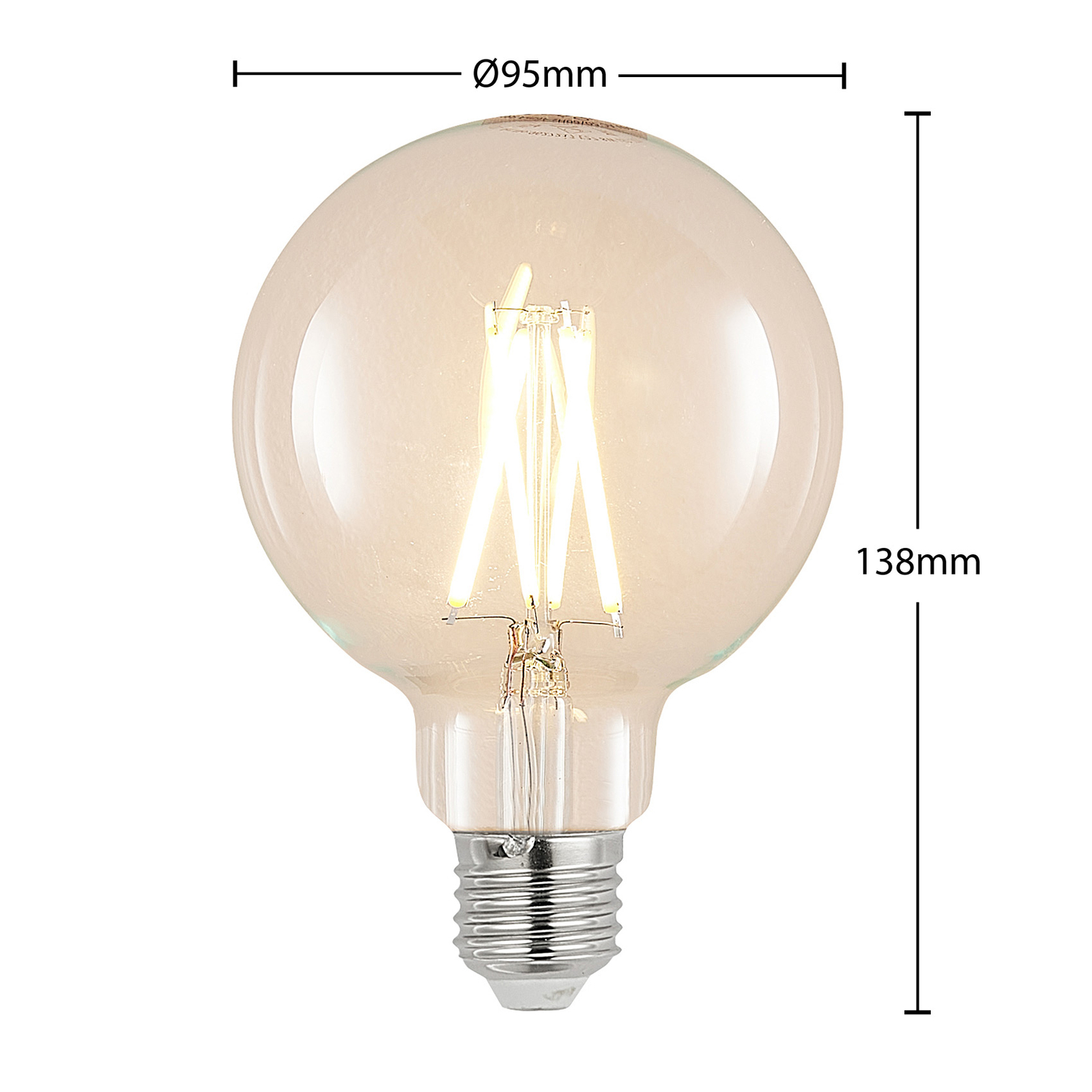 LED bulb E27 8 W 2,700 K G95 globe filament clear