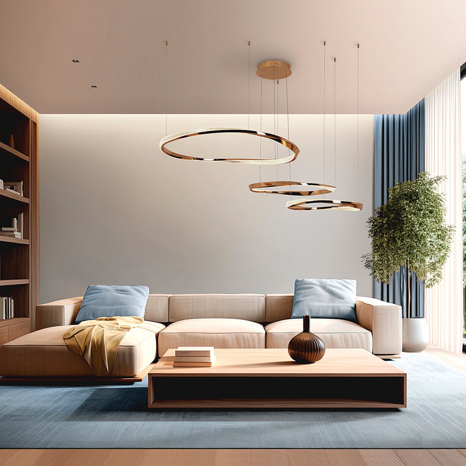 LED-Hängelampe Orbitas, Länge 185 cm, goldfarben, Metall LED-Hängelampe Orbitas, Länge 185 cm, goldfarben, Metall