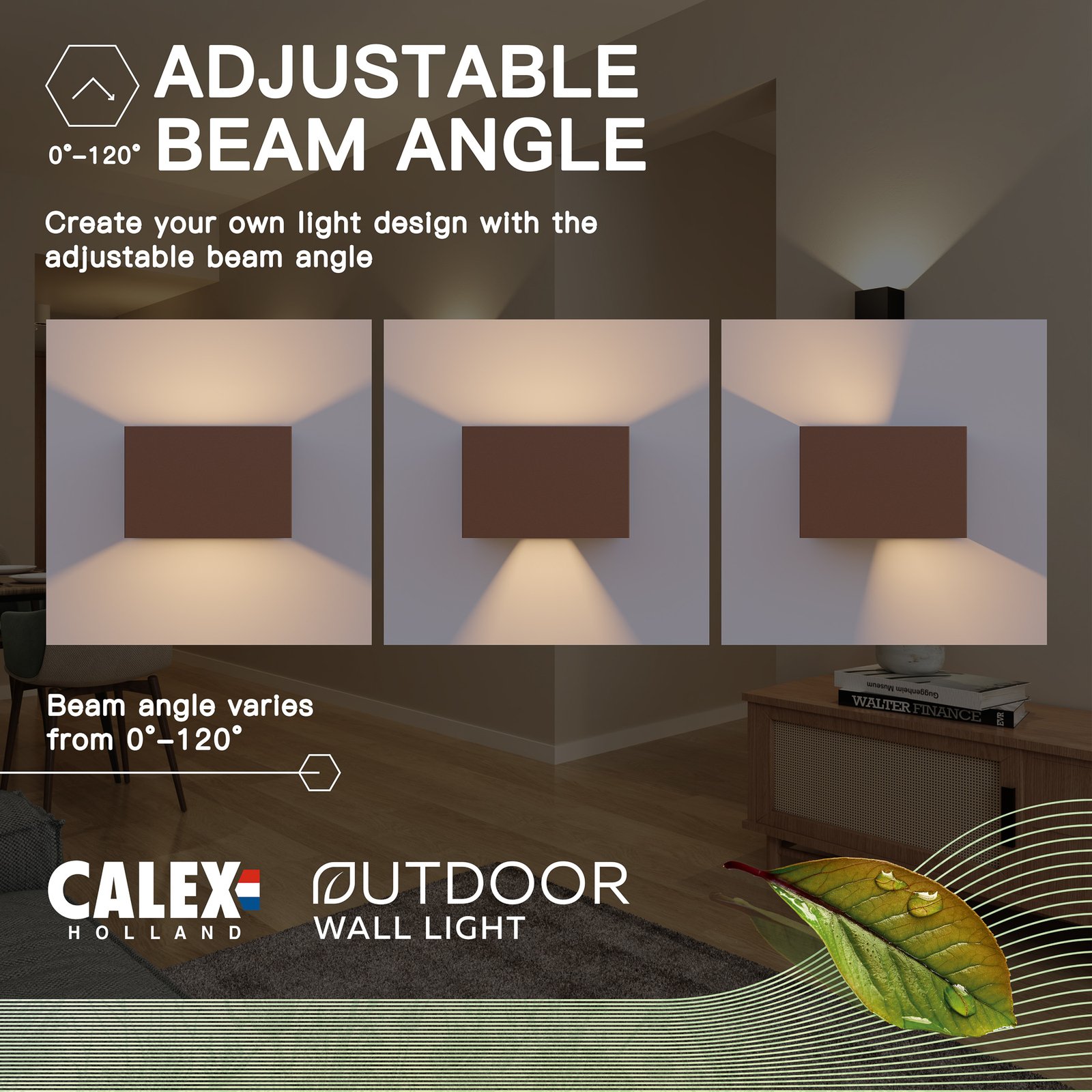 Calex outdoor wall light Rectangle up/down height 10cm rust brown