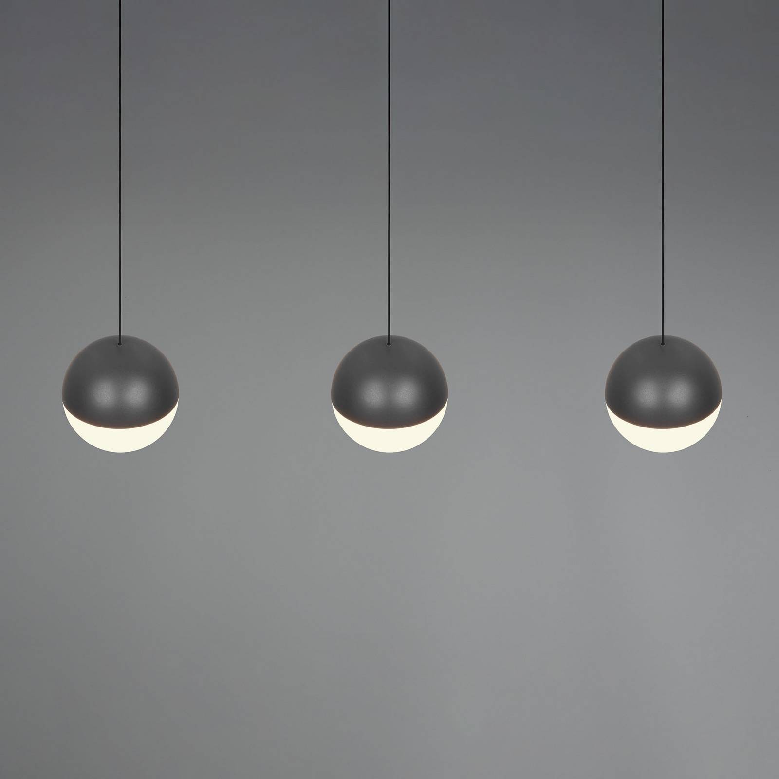Reality Leuchten LED hanglamp Senta, antraciet, lengte 62 cm, 3.000 K 3-lamps.