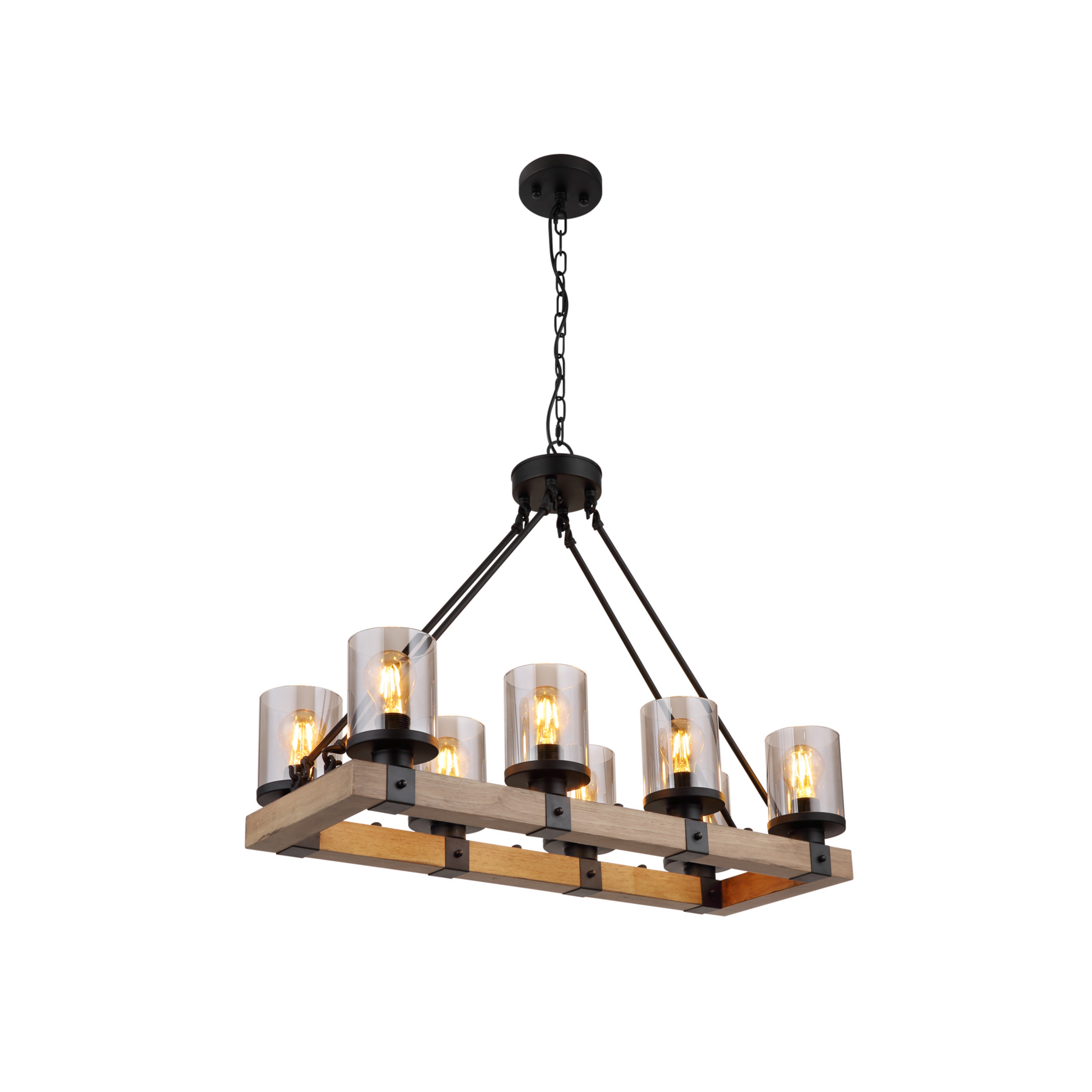 Suspension Lila avec cadre en bois, à 8 lampes