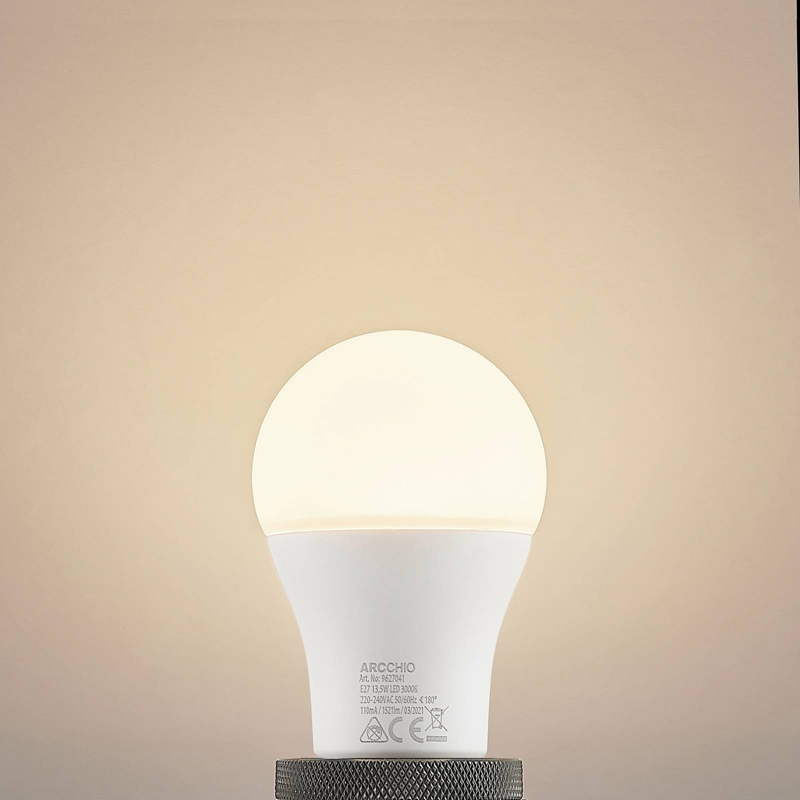 Arcchio LED-lampa E27 A60 13,5W opal 3 000K 1521lm