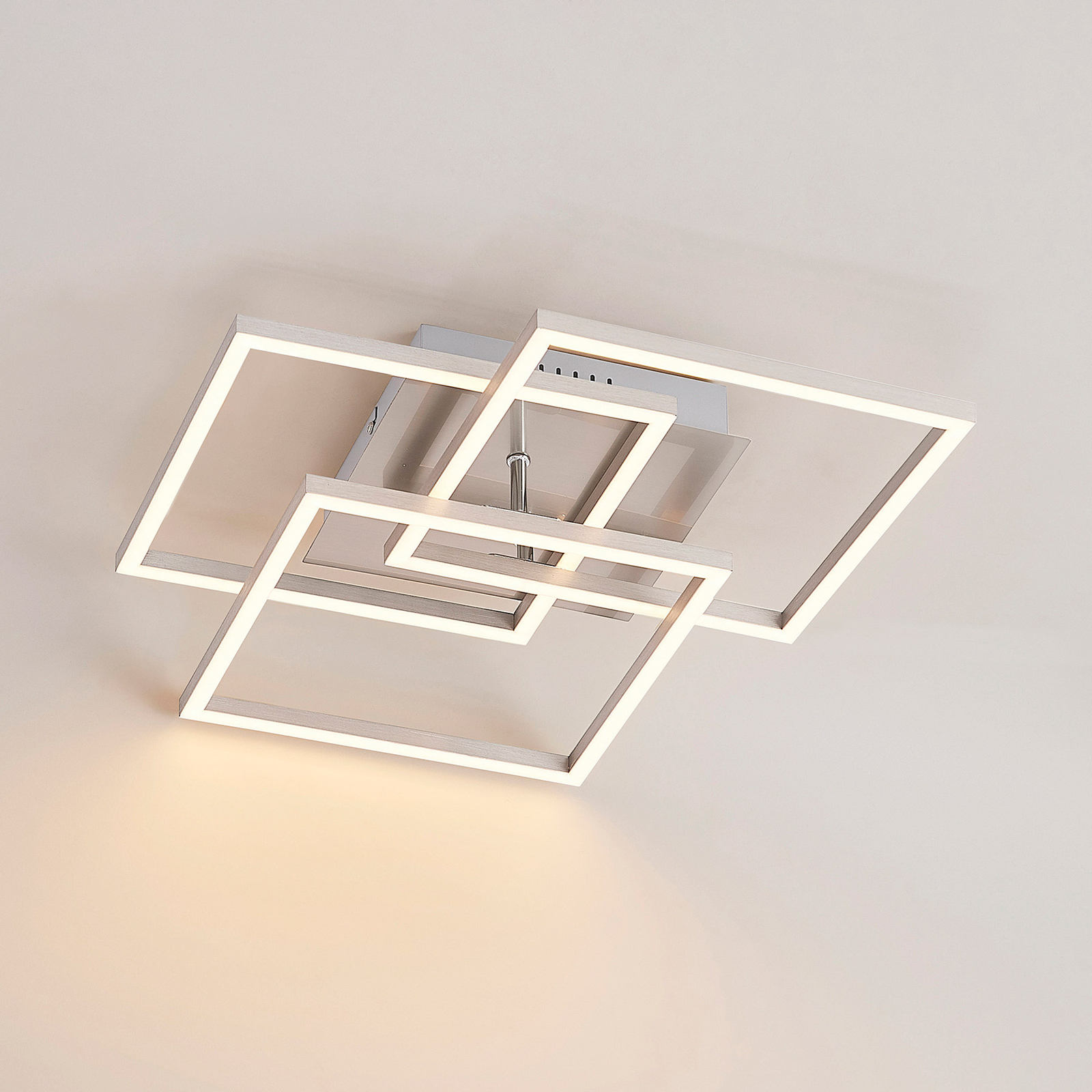 Lindby Qiana LED ceiling lamp CCT, angular, nickel
