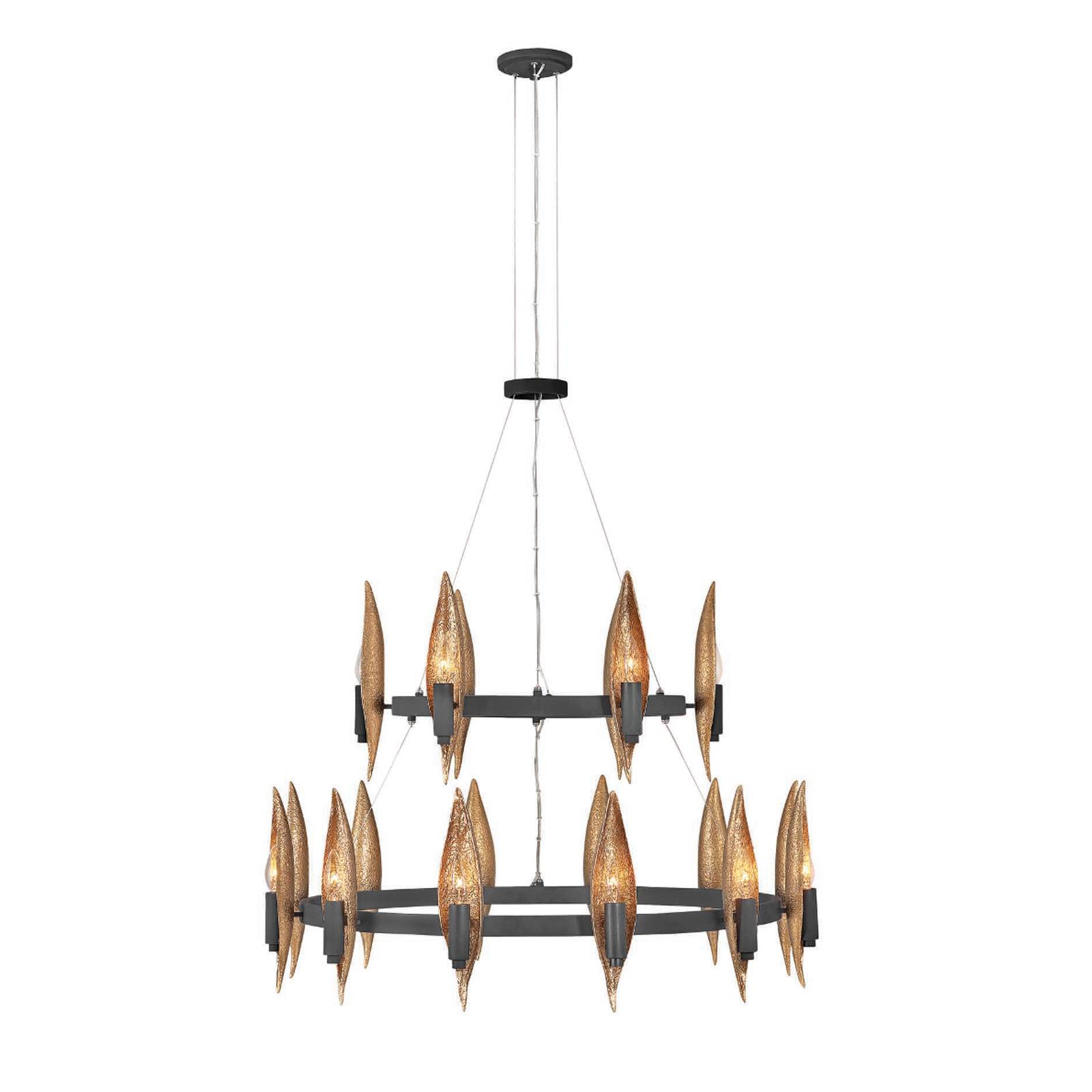Lighting QN-WILLOW18-CBK quintiesse Kronleuchter Willow E14 18x40W Stahl Carbonschwarz mit Gold H821cm Ø914cm dimmbar höhenverstellbar - Elstead