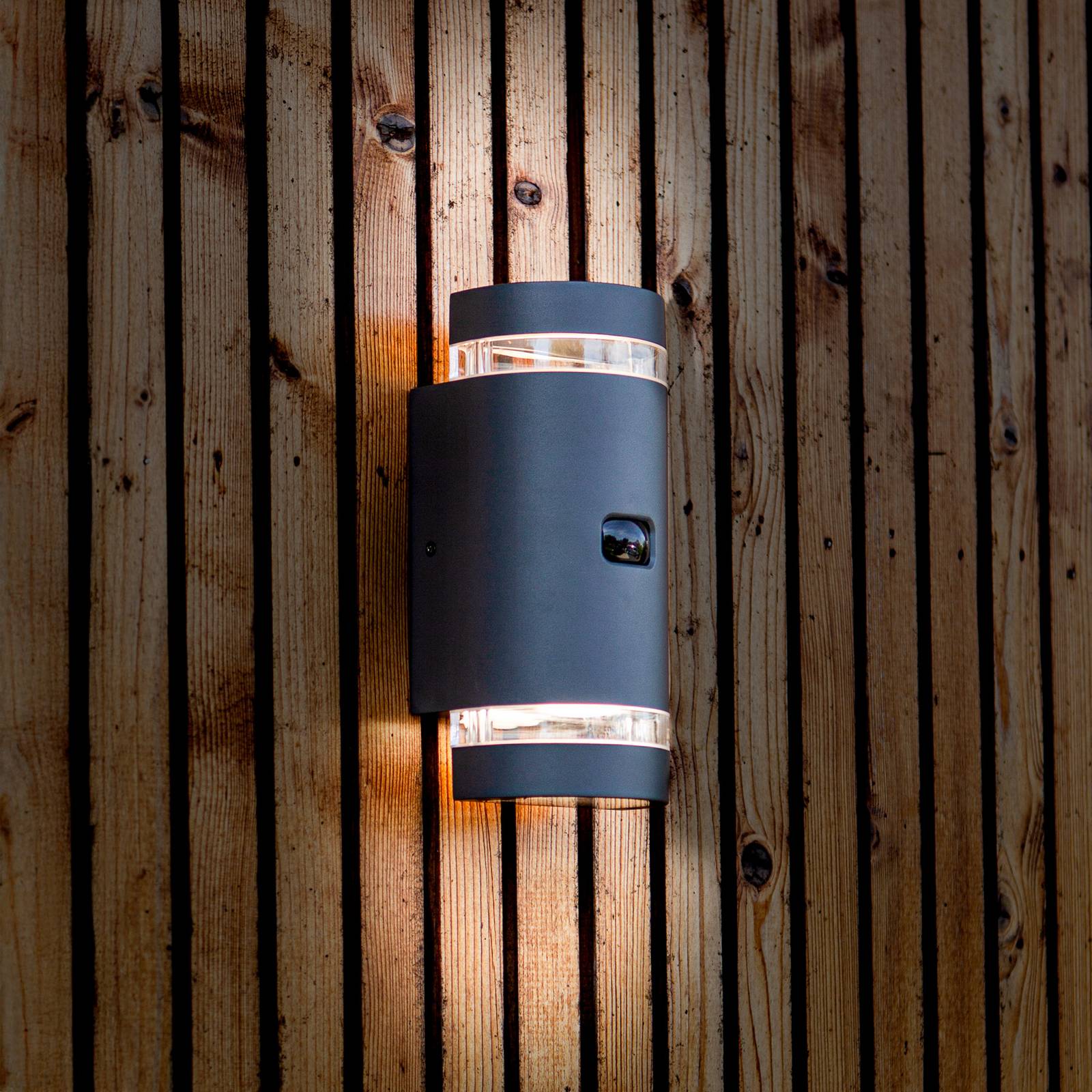 LUTEC Applique d'extérieur à détecteur FOCUS ROUND, gris foncé, 2 x GU10 IP44