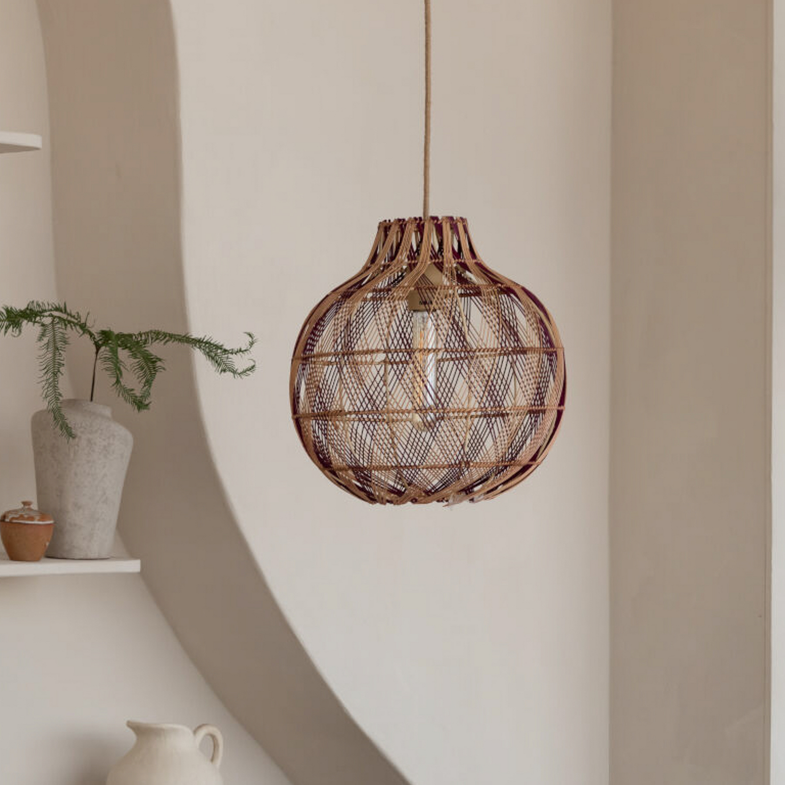 GOOD & MOJO Suspension Mendoza, naturel/rouge, Ø 35 cm, bambou