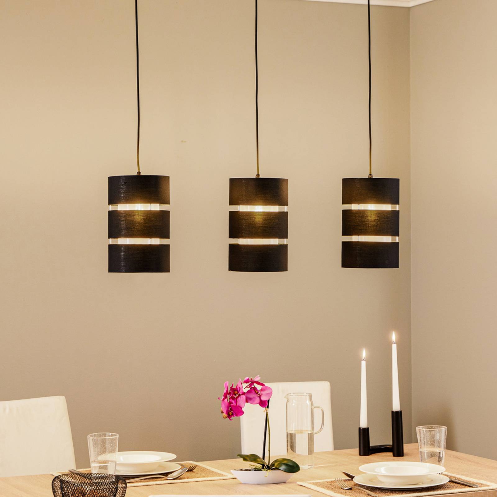 Lindby suspension Tsomo 950 cm 3 lampes noir tissu