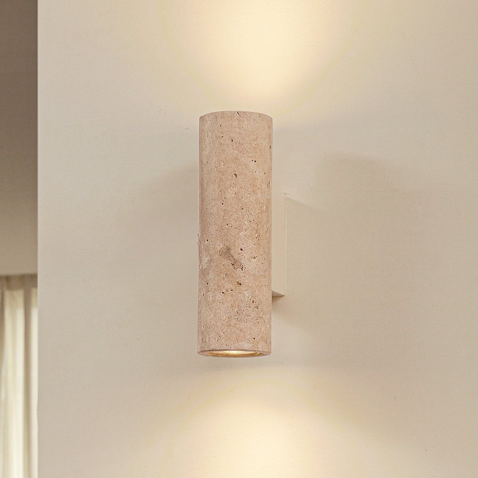 Lucande Aplica de perete Tavira travertin piatră Up/Down - Camera de zi / sufragerie - Scandinavă - bej