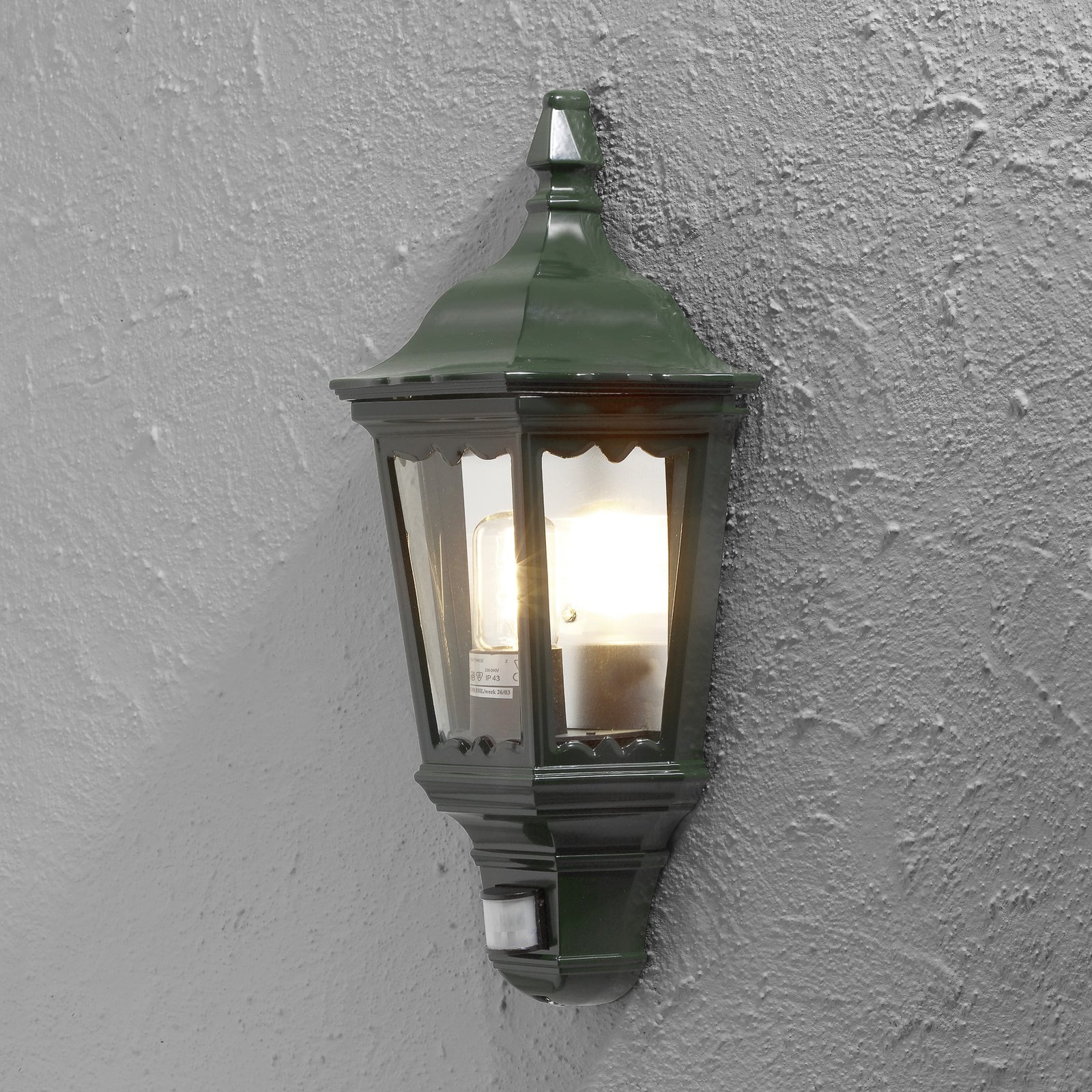 Außenwandlampe Firenze Halbschale, Sensor, grün