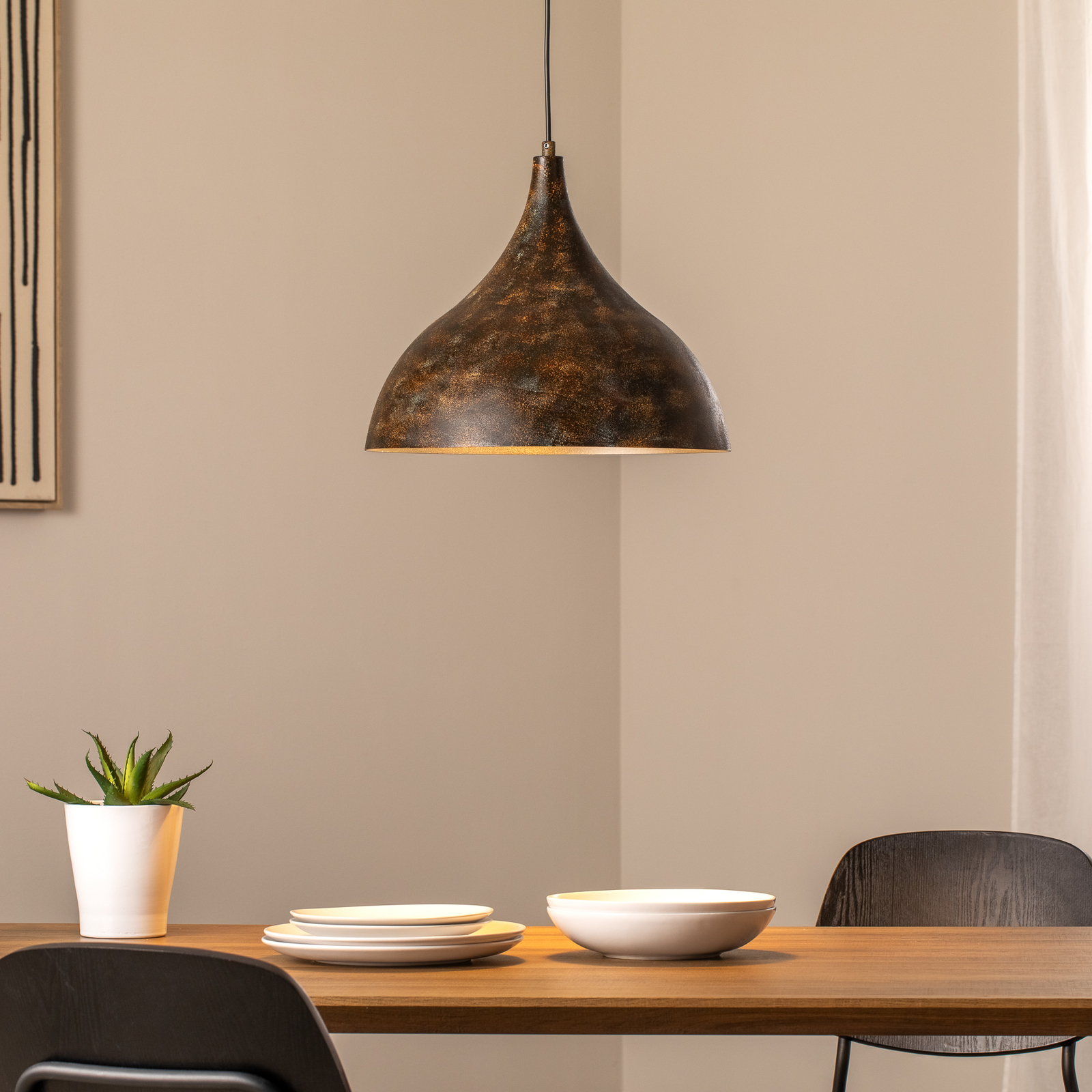 Lampada a sospensione Bitlislim, marrone antico, Ø 41 cm, metallo, E27