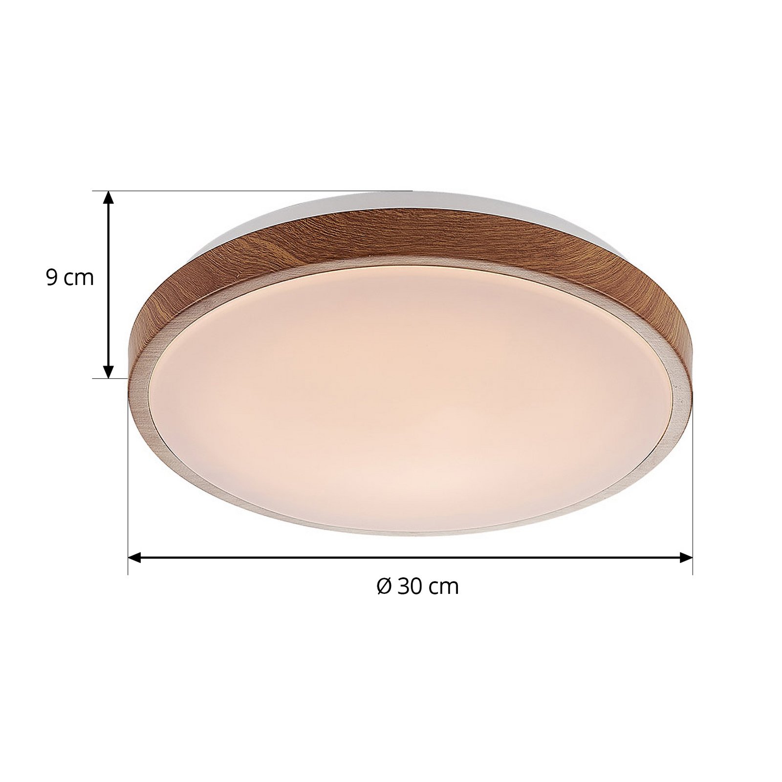 Lindby Plafonnier LED Mendosa, rond, bois clair, Ø 29cm