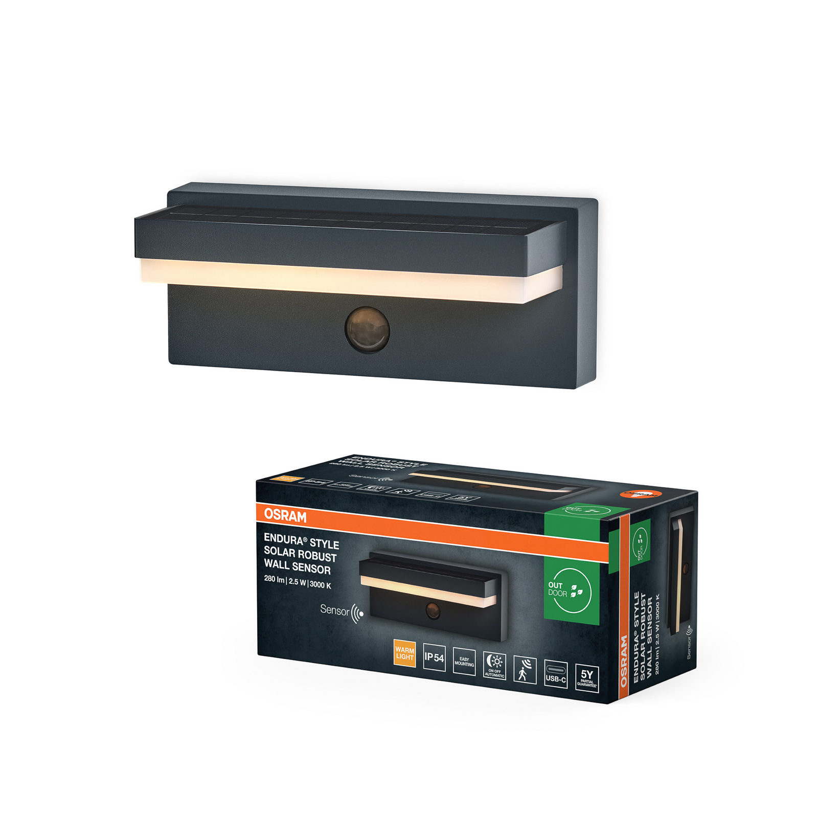 OSRAM ENDURA STYLE ROBUST szürke napelemes világítás, IP54 USB érzékelővel