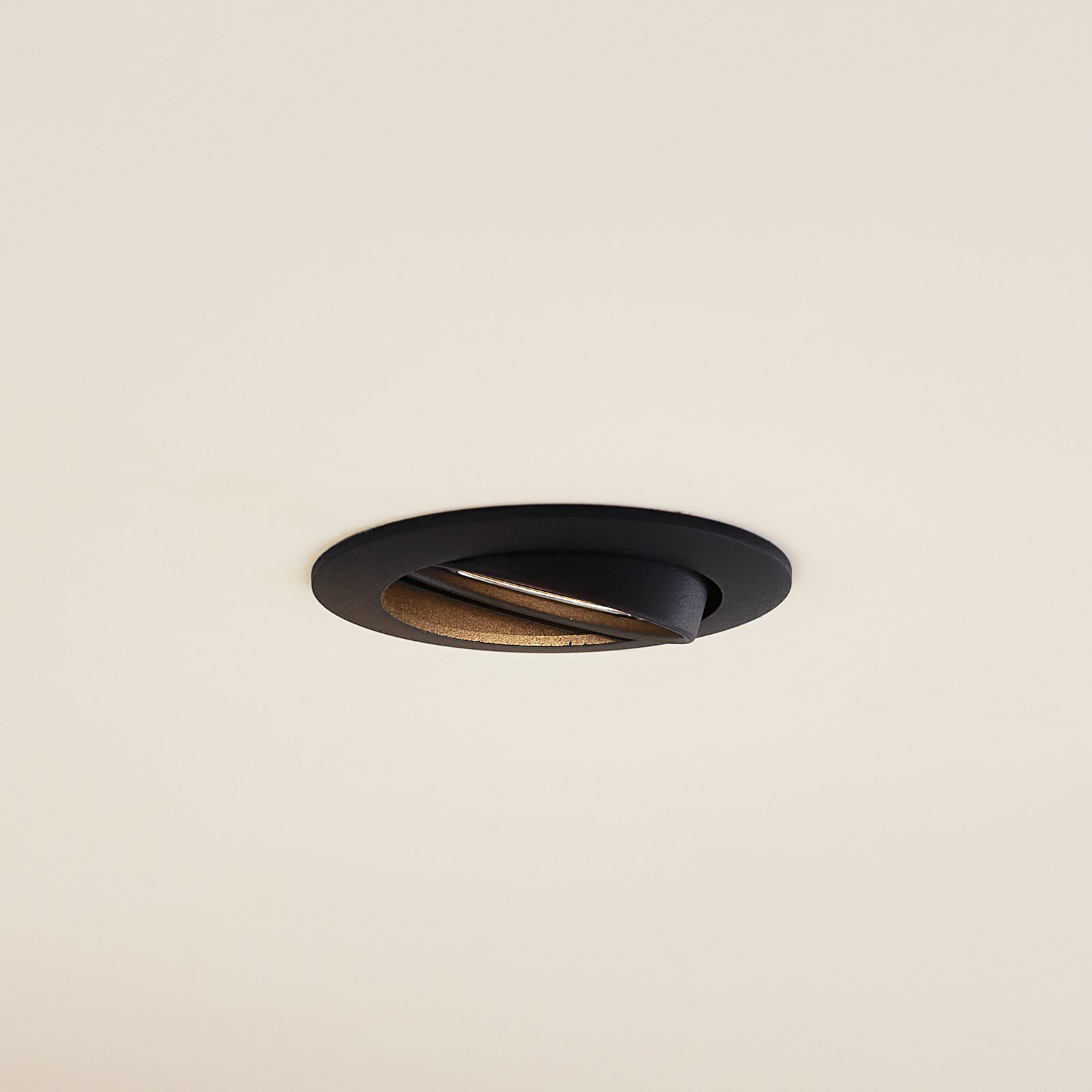 Prios recessed ceiling light Fibur, black, aluminium, Ø 8.2 cm