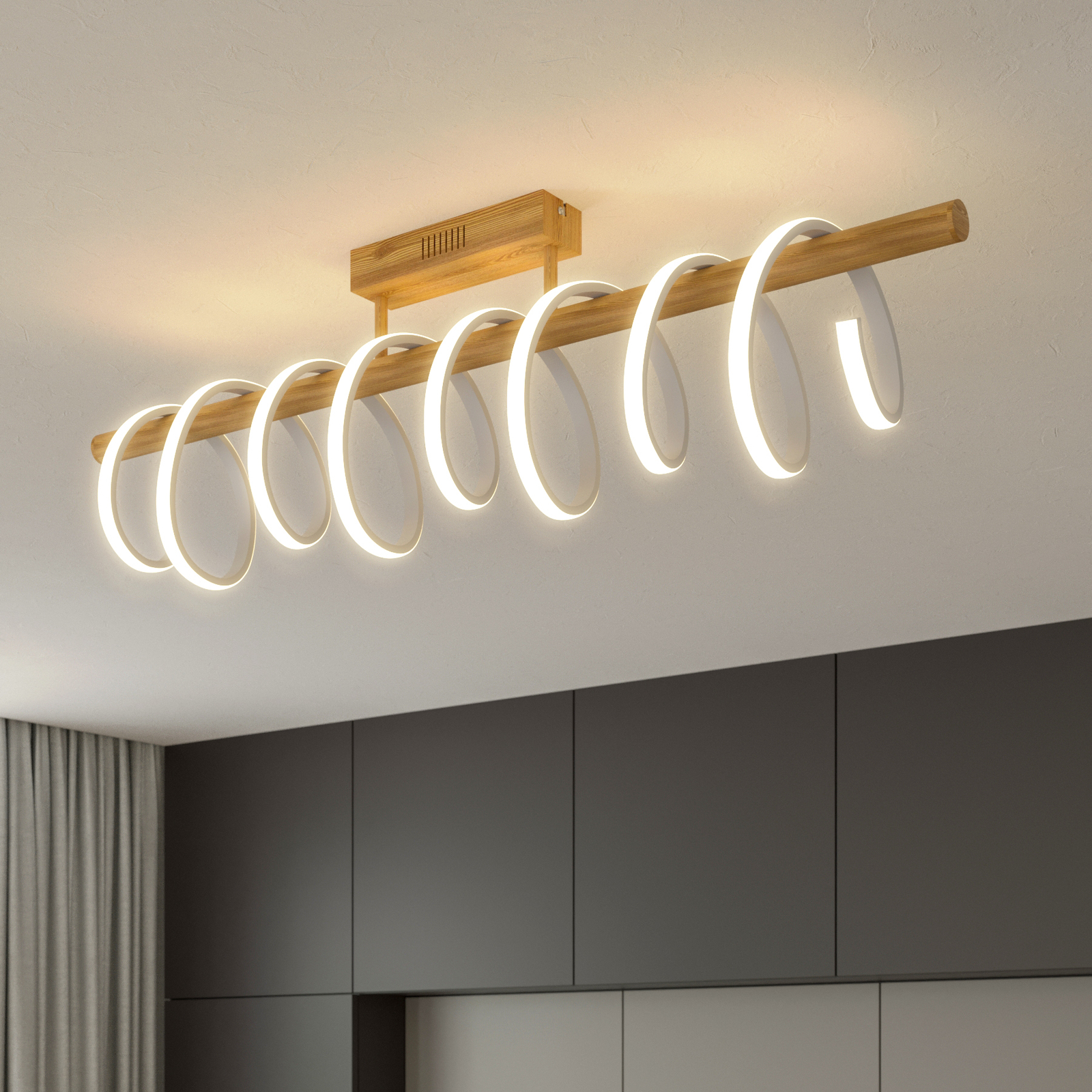 Lucande Milora LED-Deckenlampe 100 cm, eiche