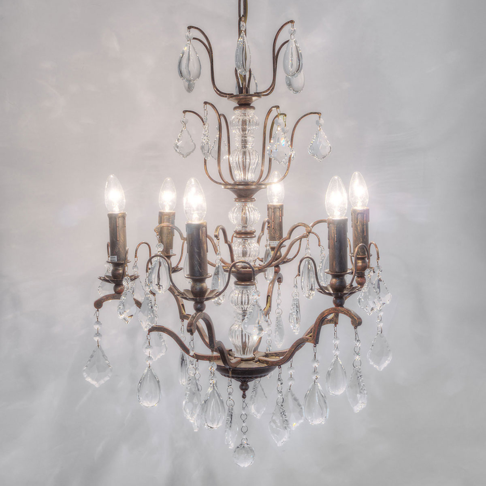 Lustre Cristallo, 6 lampes, doré antique-brun