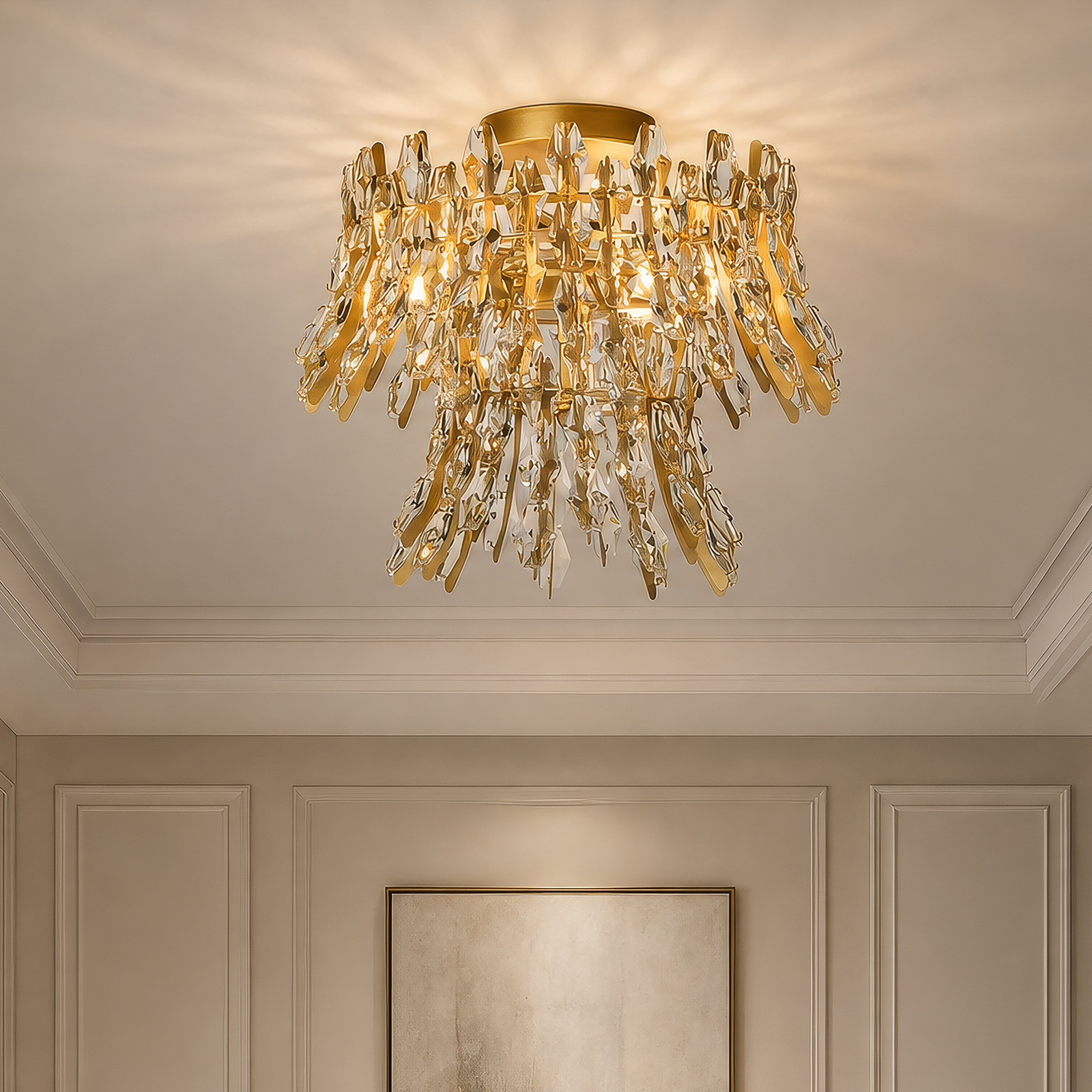 Plafón Monarch, color dorado/transparente, cristal, metal, E14