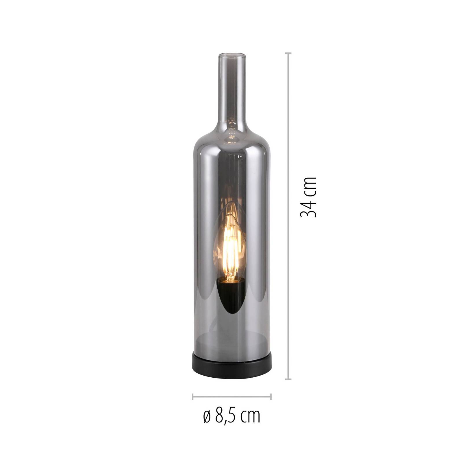 JUST LIGHT. Lampa stołowa Bottle, szary dymny, szkło, E14