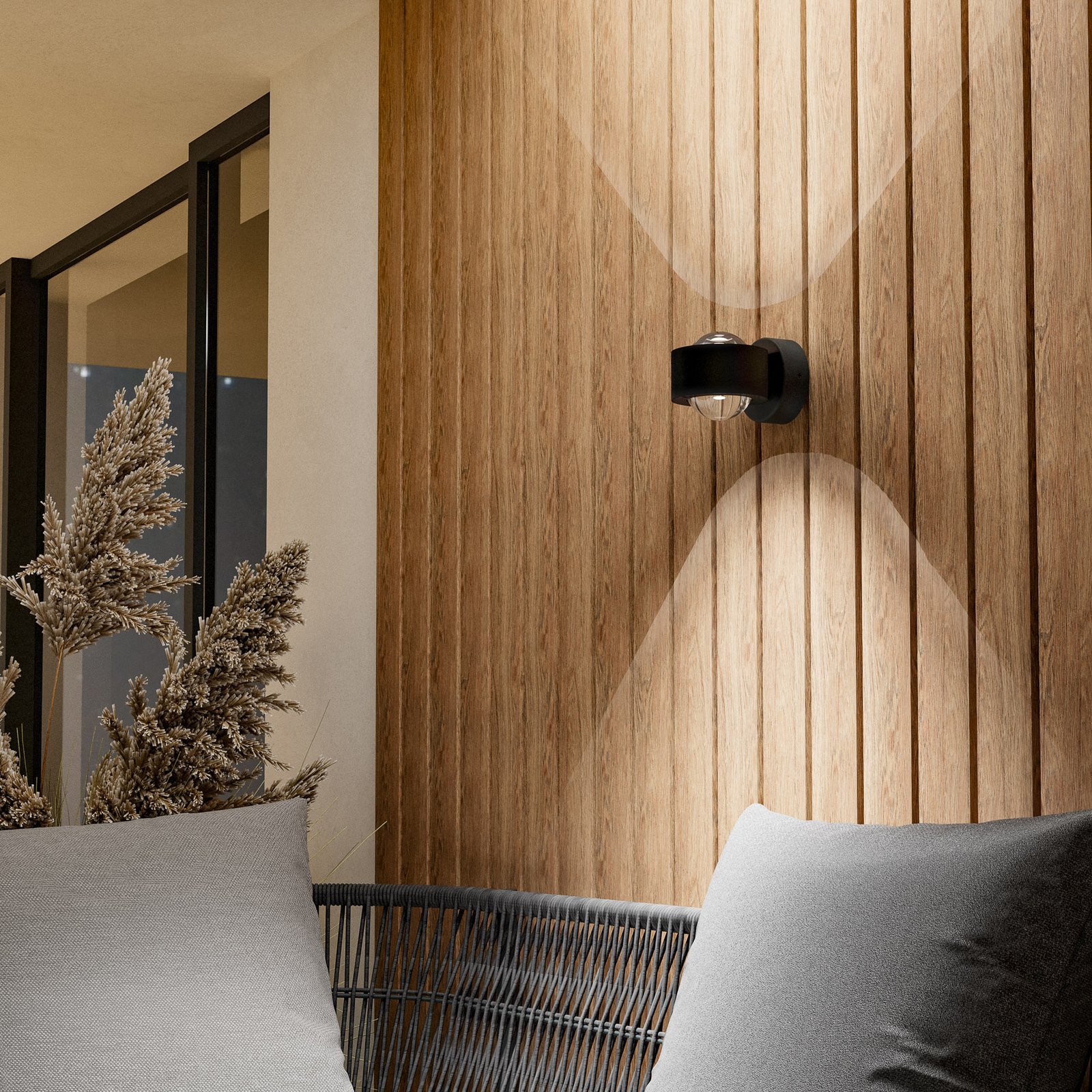 LED-Außenwandlampe Treviolo, schwarz Ausladung 12 cm, 2-flg.