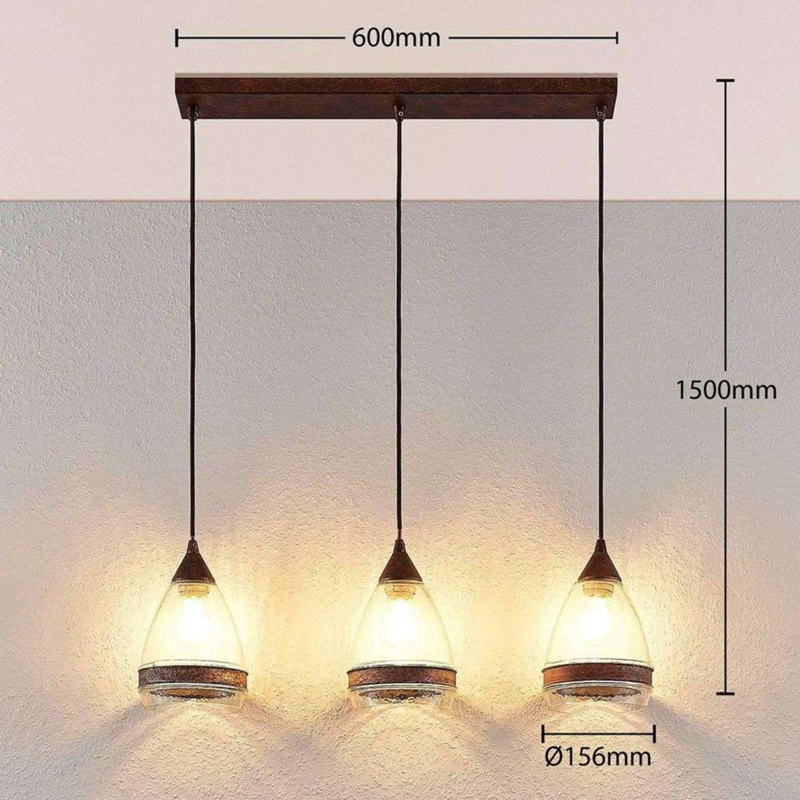 Millina 3 Lustră Pendul Rust/Clear - Lindby