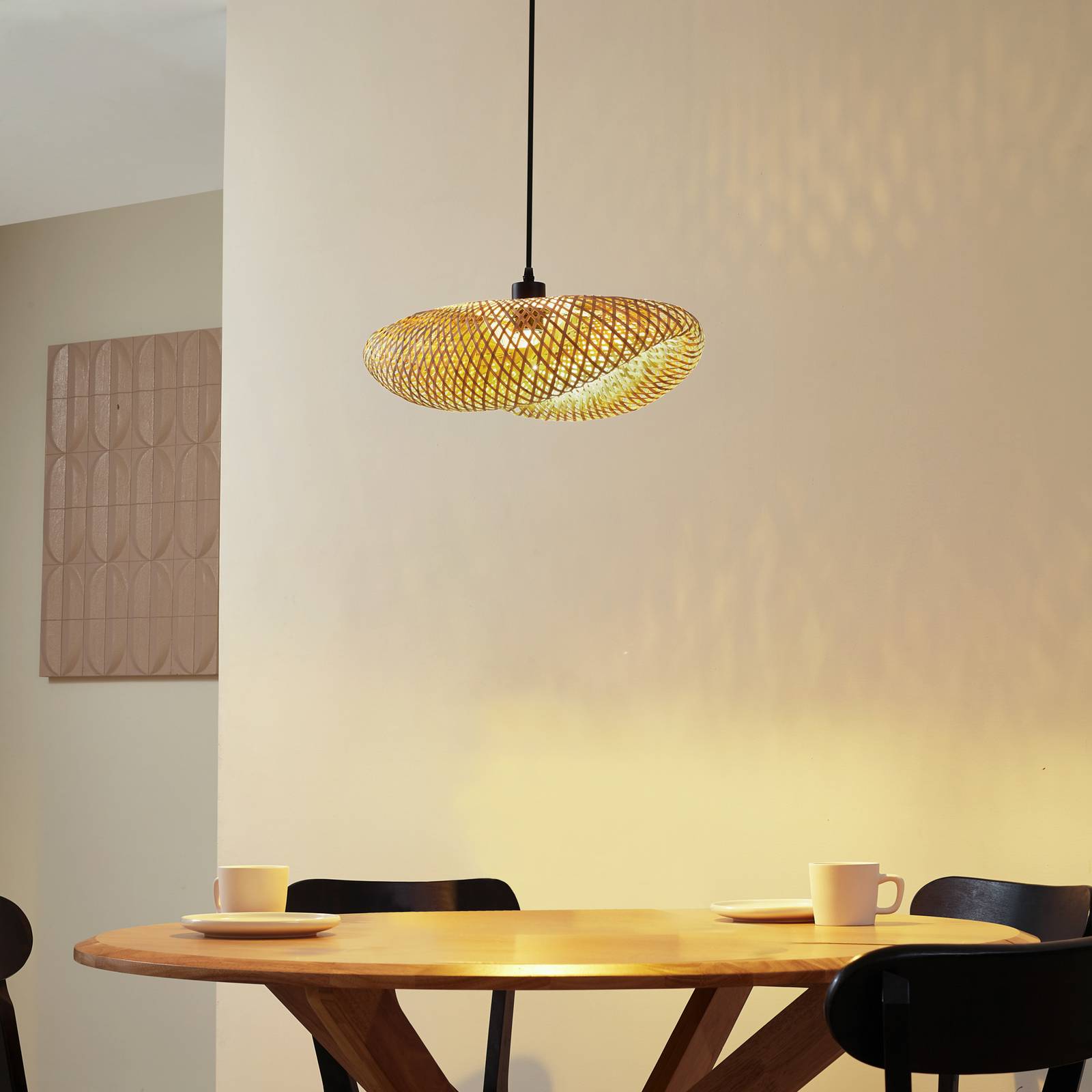 Lampa wisząca Eleane, bambus, naturalny, długość 50 cm, E27