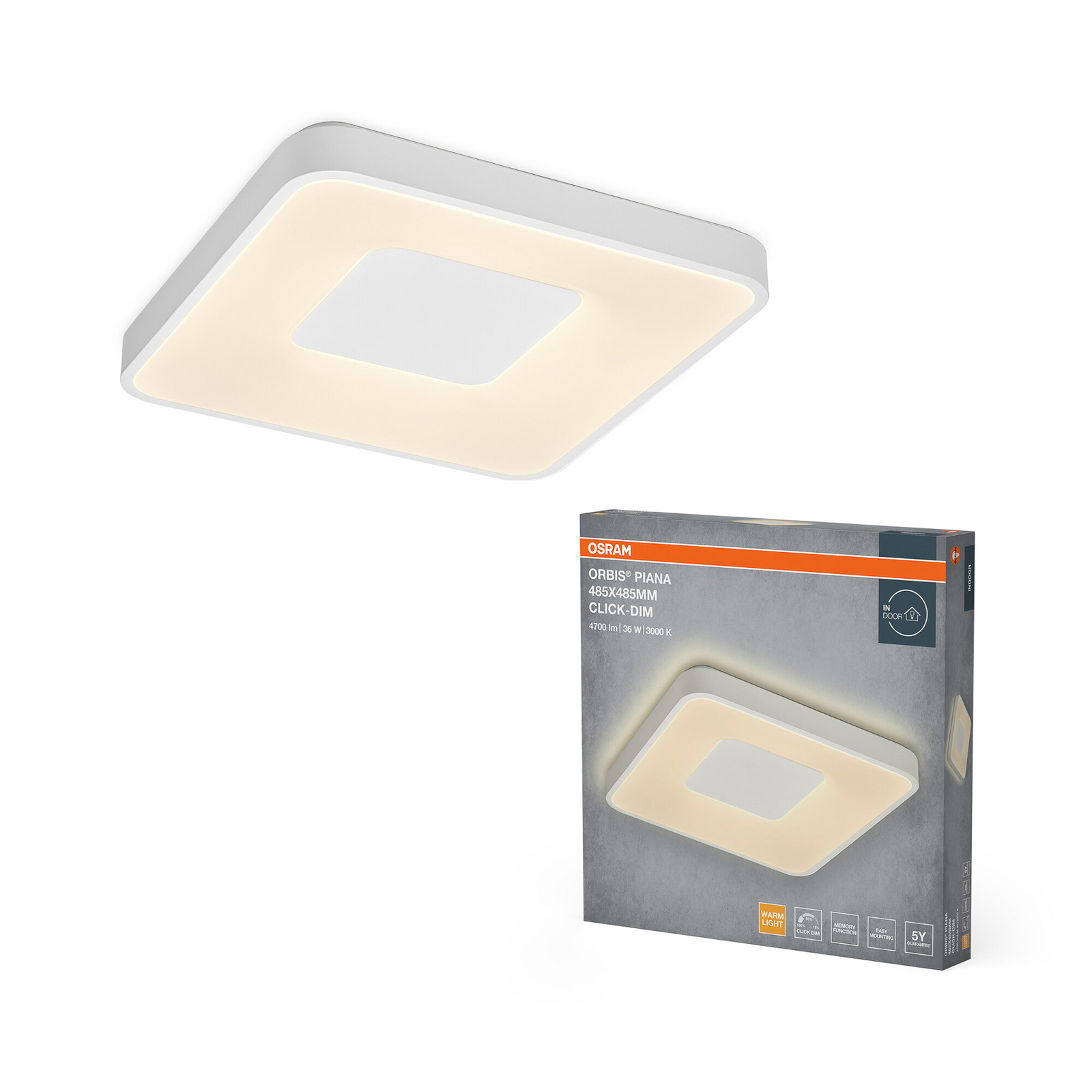 Φωτιστικό οροφής LED ORBIS PIANA της OSRAM, λευκό, 49 x 49 εκ., clickdim Φωτιστικό οροφής LED ORBIS PIANA της OSRAM, λευκό, 49 x 49 εκ., clickdim