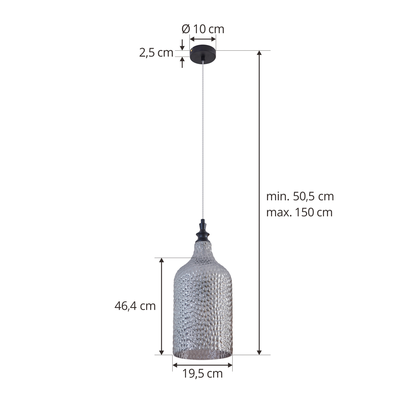 Lindby suspension Drakar, à 1 lampe, gris, verre, Ø 19,5 cm