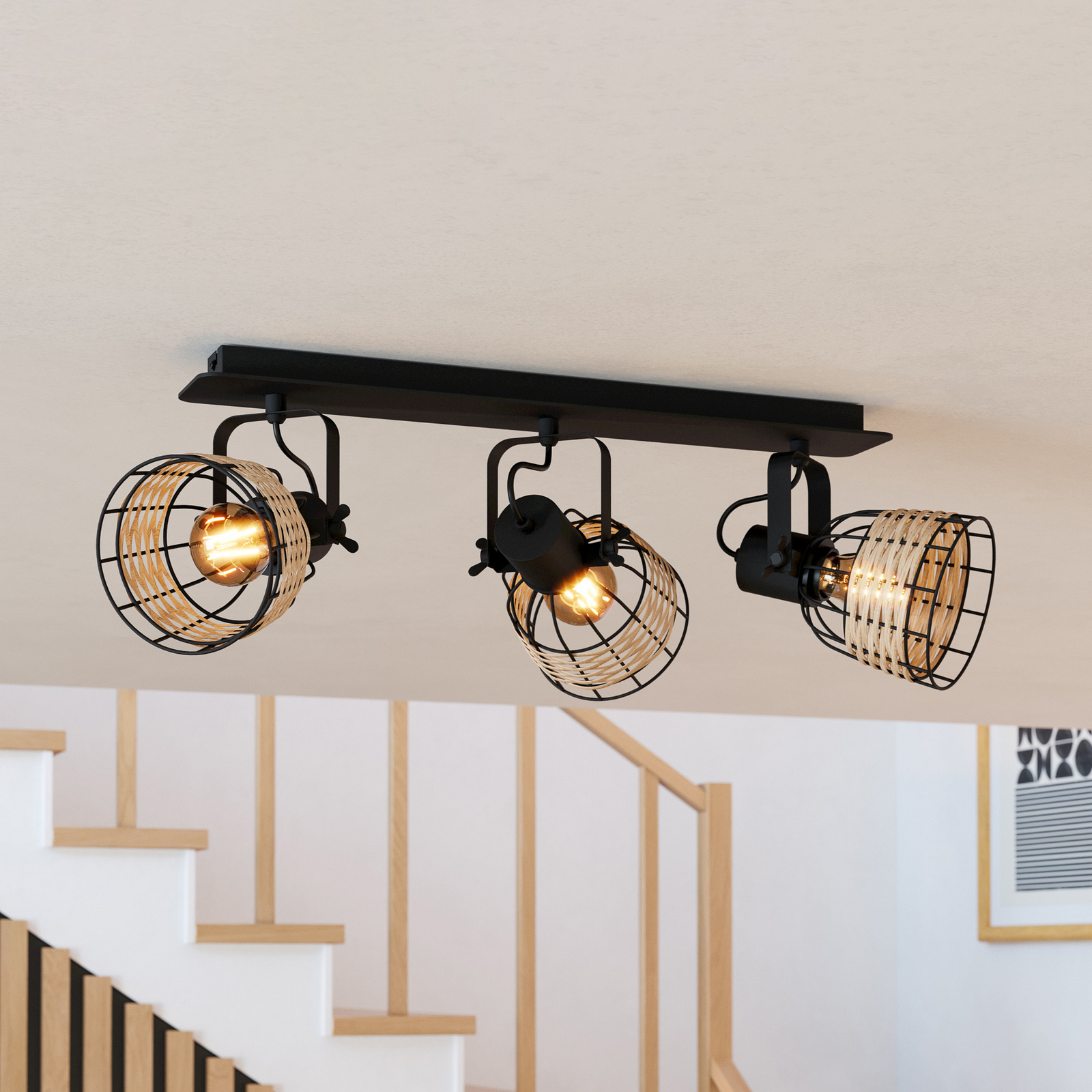 Stropní spot Anwick 1 ratanový dekor, tři zdroje