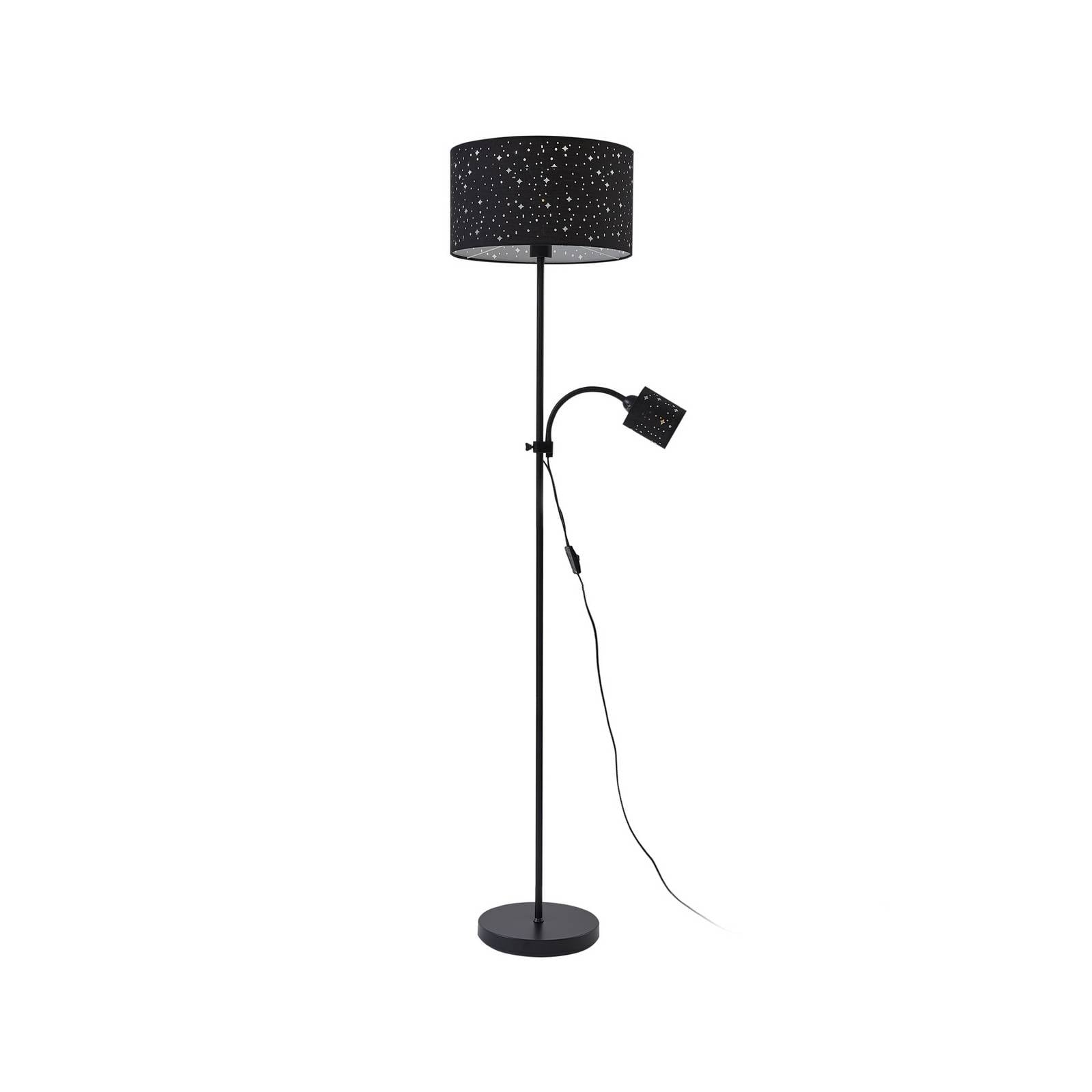 Lindby Stehleuchte Melanie, schwarz, Stoff, Ø 36 cm, 2-flg.