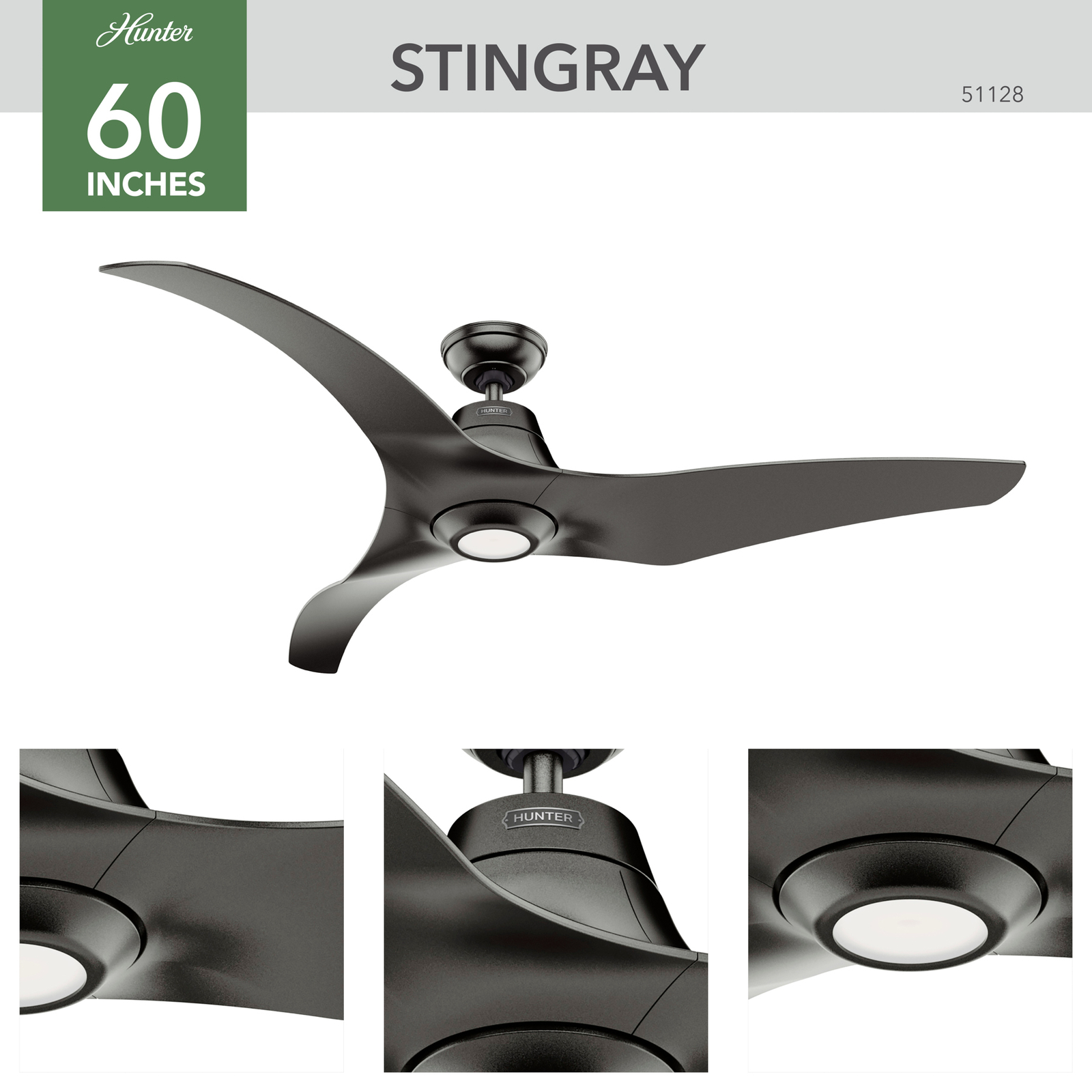 Hunter Stingray DC stropný LED ventilátor žula