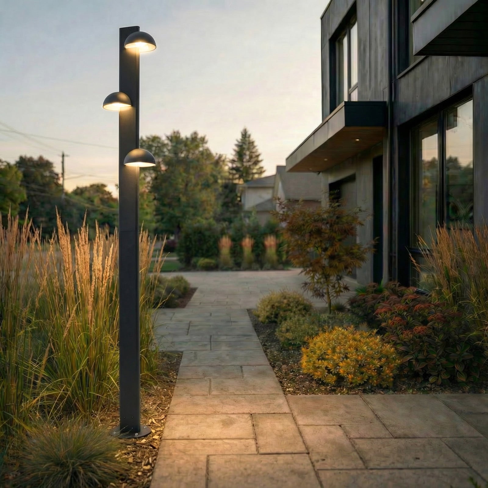 Lampa de exterior cu LED Lucande Velira negru 220 cm cu 3 becuri - Modern - negru alb - Metal