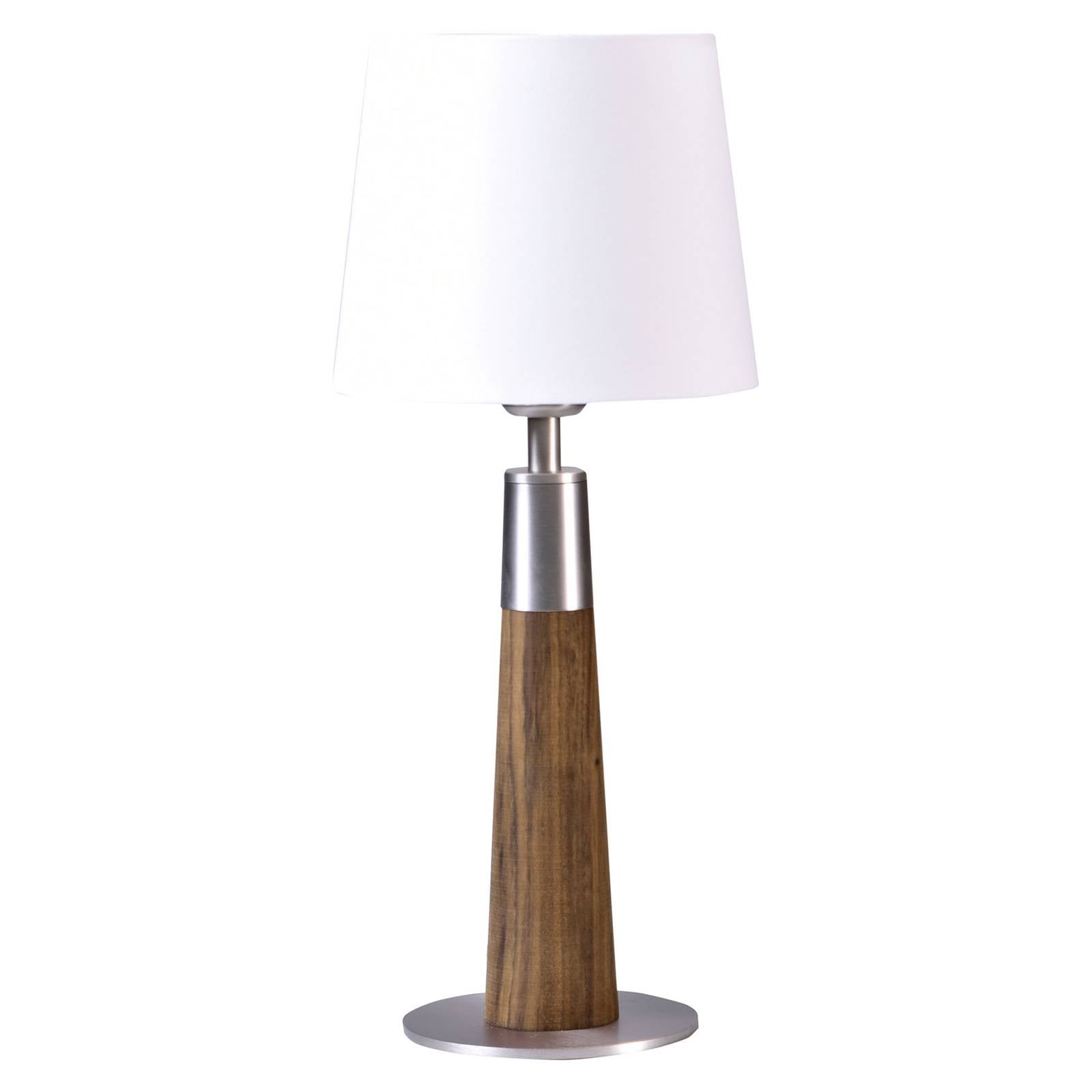 HerzBlut Conico table lamp white, walnut, 44 cm, for Living / Dining Room, wood, fabric, metal, E27, 60 W, H: 44 cm