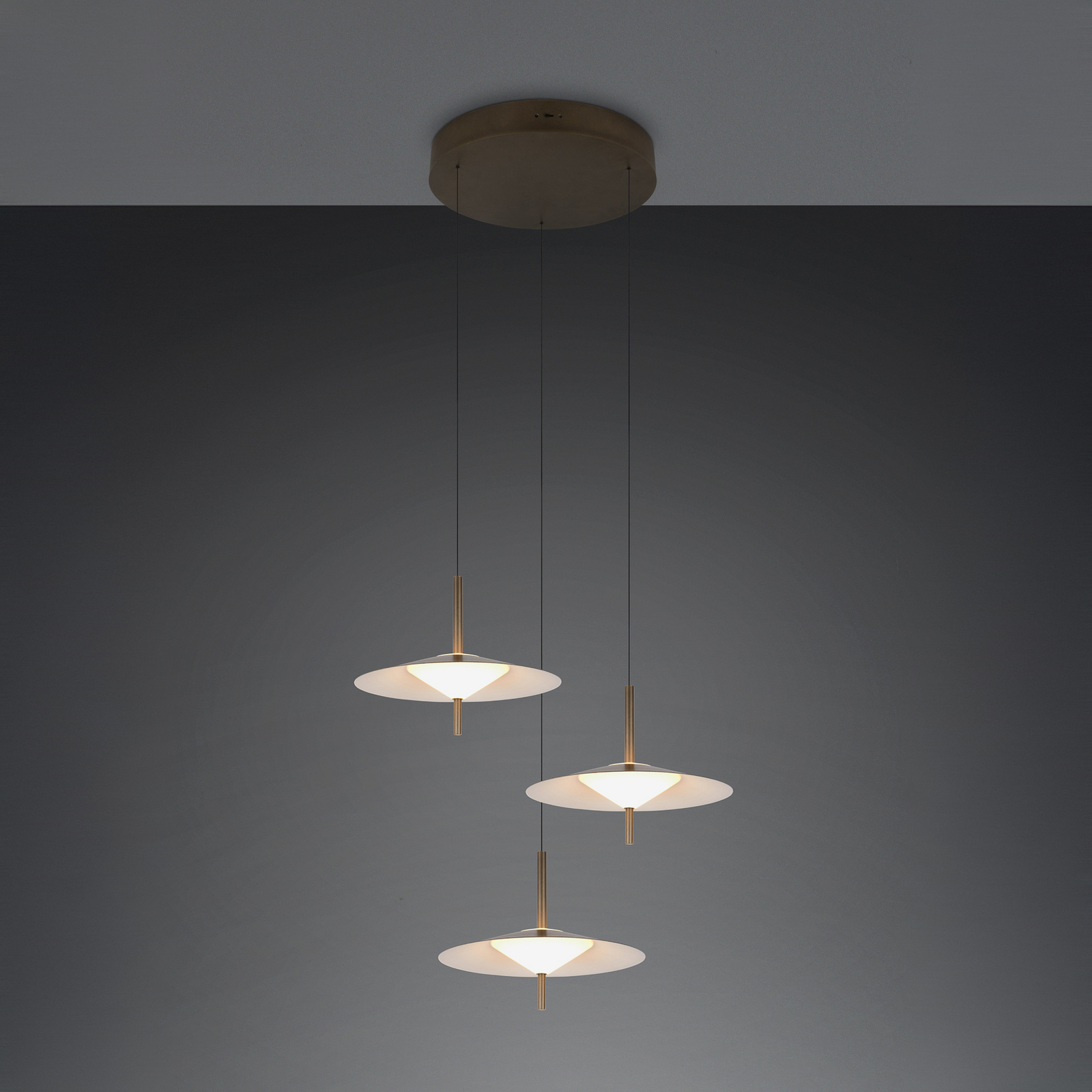 LED piekaramā lampa „Amalo“, platīna krāsā, Ø 67 cm, metāla, CCT, 3 spuldzes. LED piekaramā lampa „Amalo“, platīna krāsā, Ø 67 cm, metāla, CCT, 3 spuldzes.