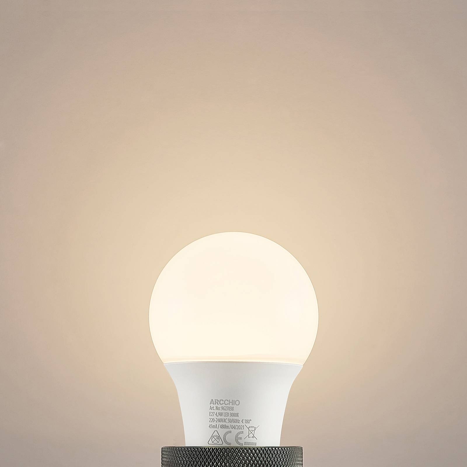 Arcchio lampe LED E27 A60 4,9W opal 3.000K 480 lm