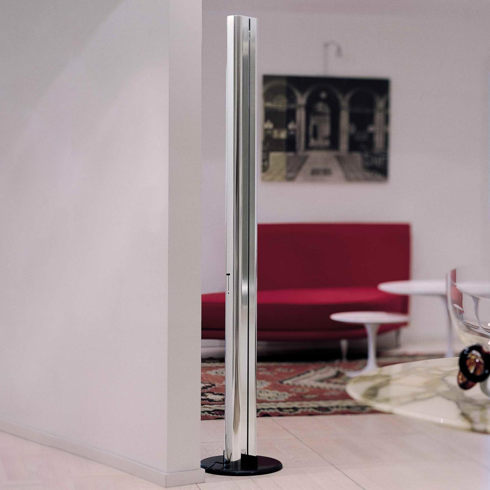 Megaron designer LED floor lamp, glossy alu