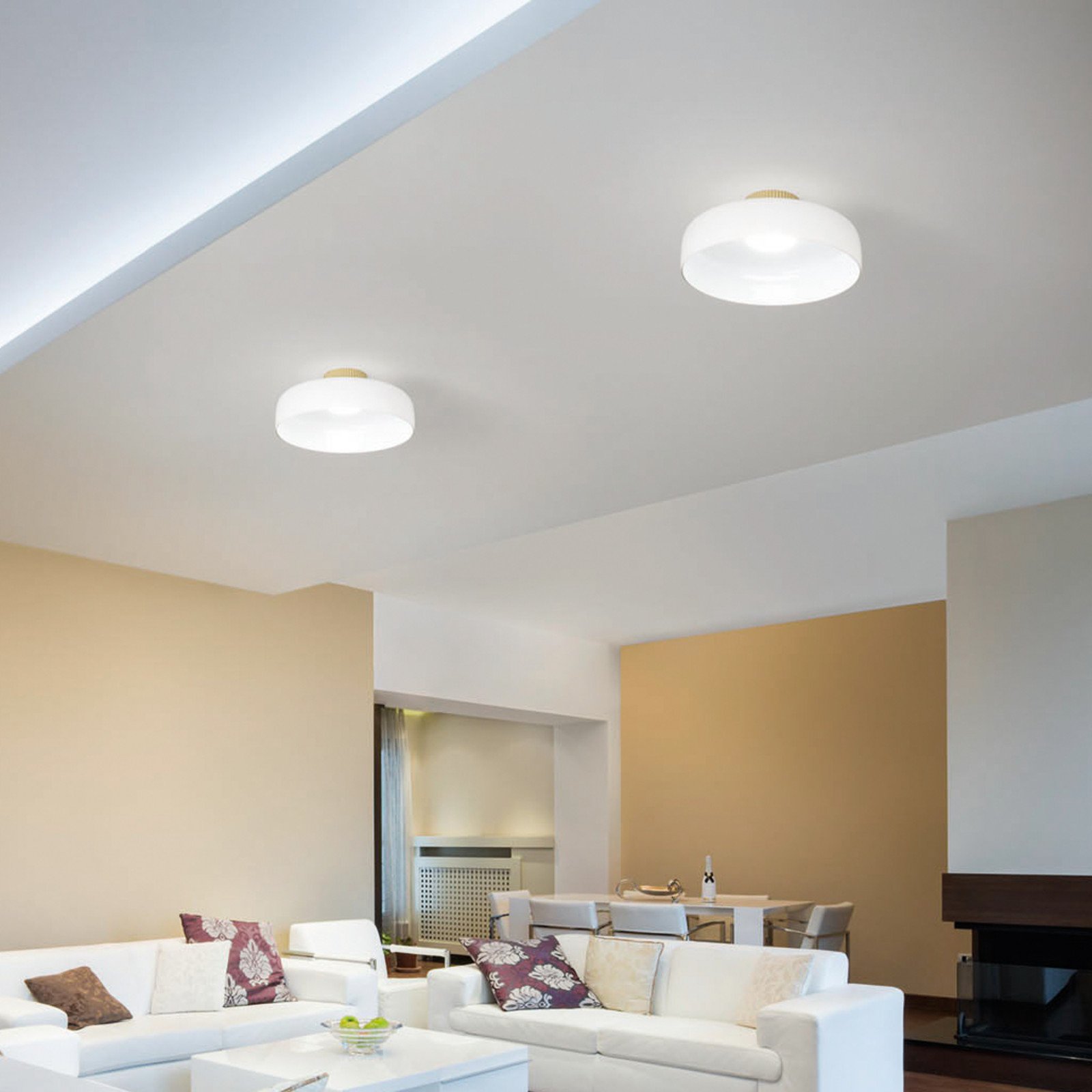 Fabas Luce Plafonieră LED Lunar alb sticlă Ø 42 cm CCT dimabilă - Camera de zi / sufragerie - Modern - alb auriu mat