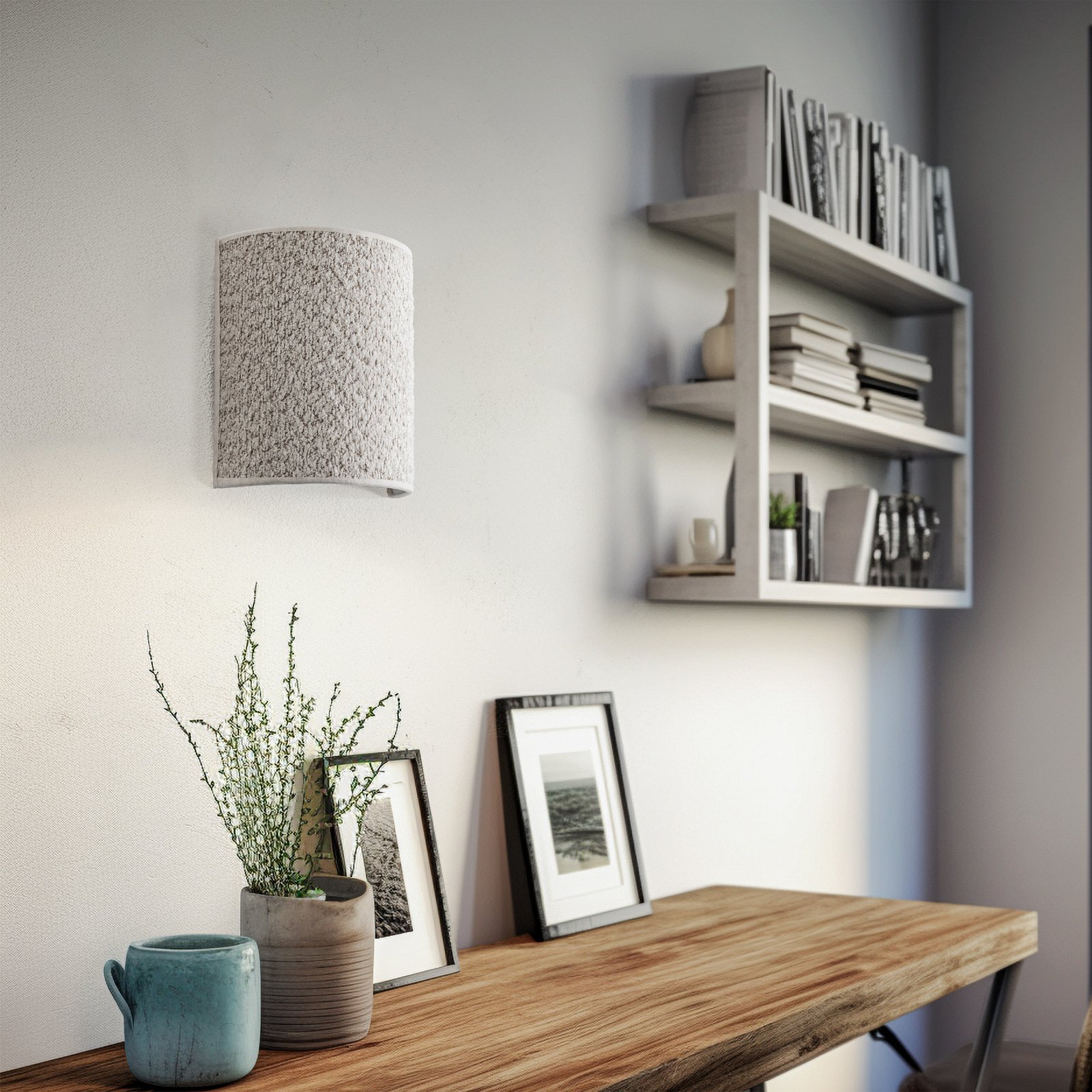 Vegglampe Boucle av stoff, ecru