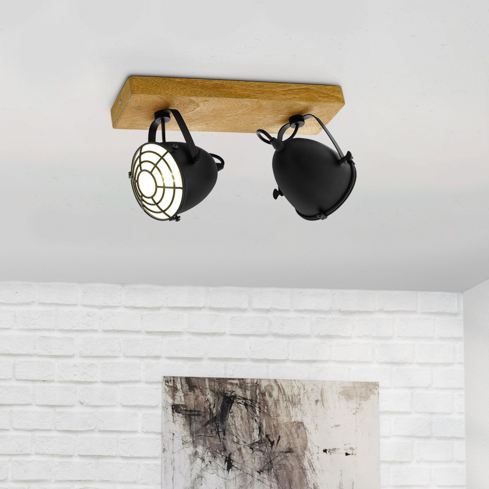 Gatebeck stropni reflektor, drvo/crno, 2 žarulje, drvo