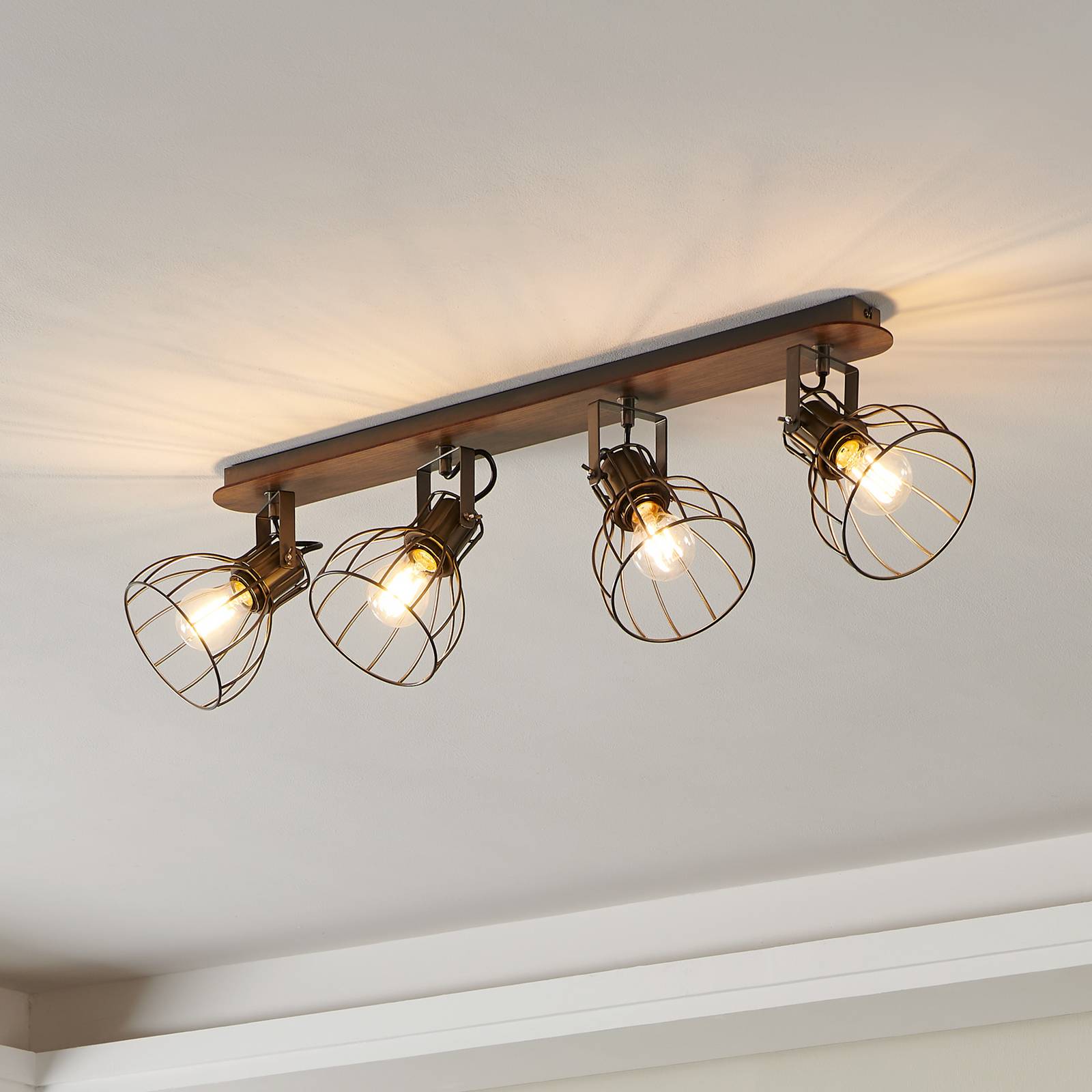 Deckenlampe Sambatello, vierflammig, braun/silber günstig online kaufen