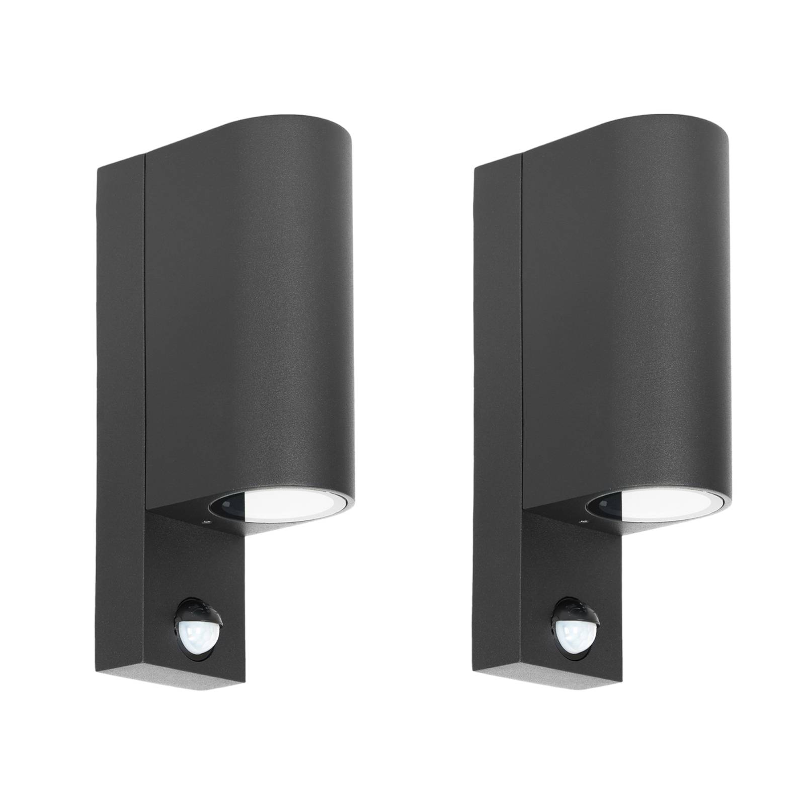 Prios applique d’extérieur Tetje noir rond capteur lot de 2