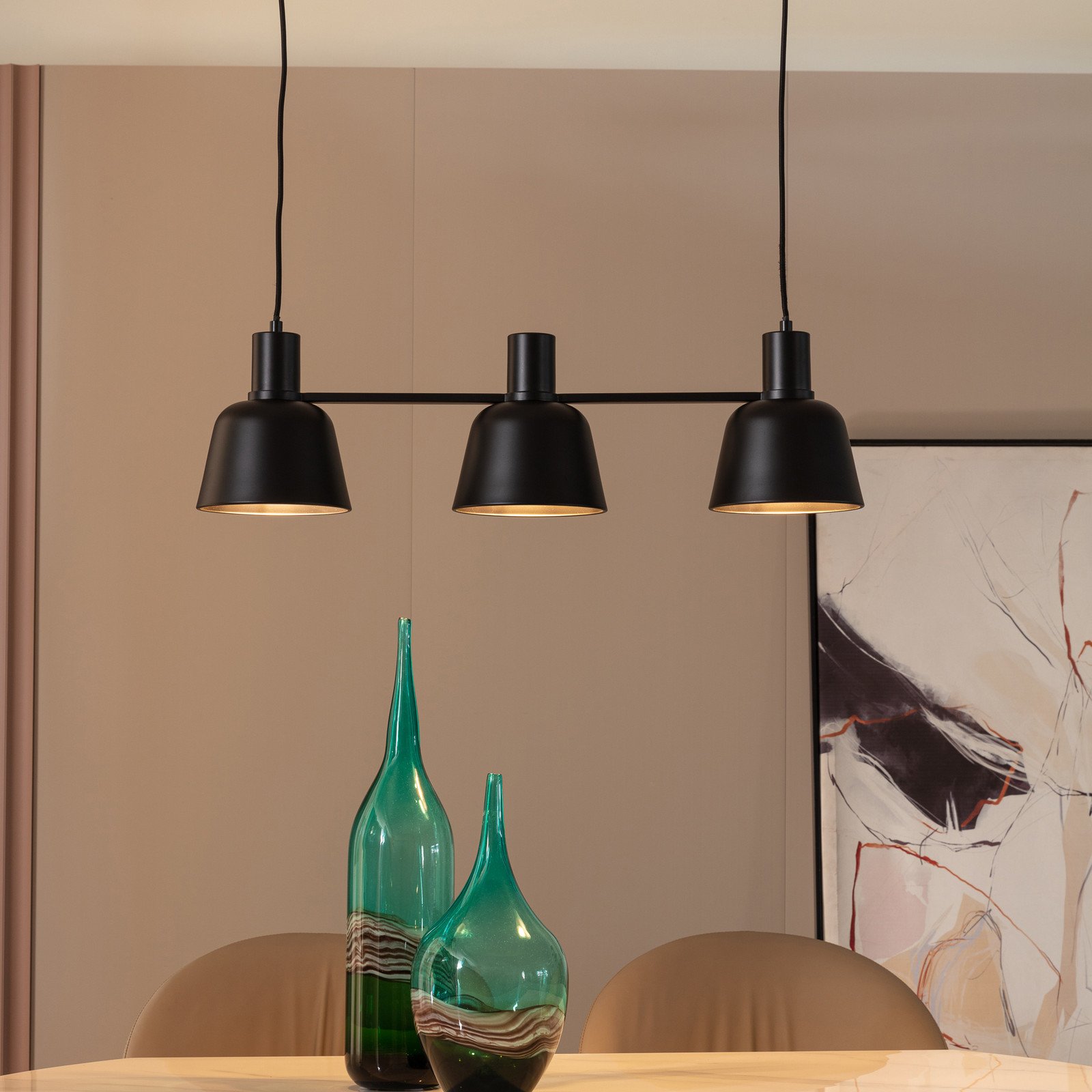 Lucande Servan lampă suspendată negru 3 becuri - Camera de zi / sufragerie - design - negru mat - Metal