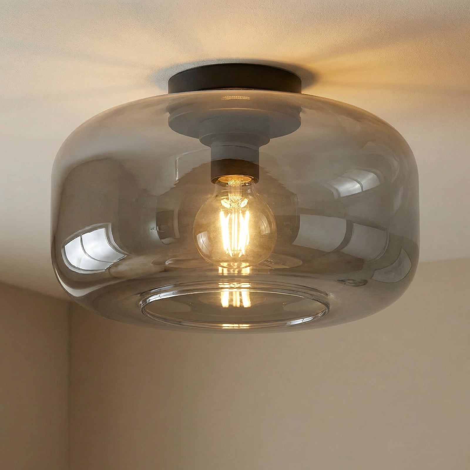 Hildur Deckenleuchte rauchgrau Ø 28,5 cm Glas - Lindby