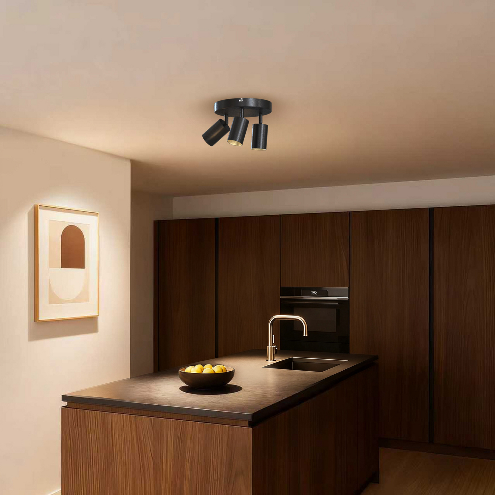 Calex GU10-Deckenspot, schwarz, Ø 20 cm, 3-flammig, Metall